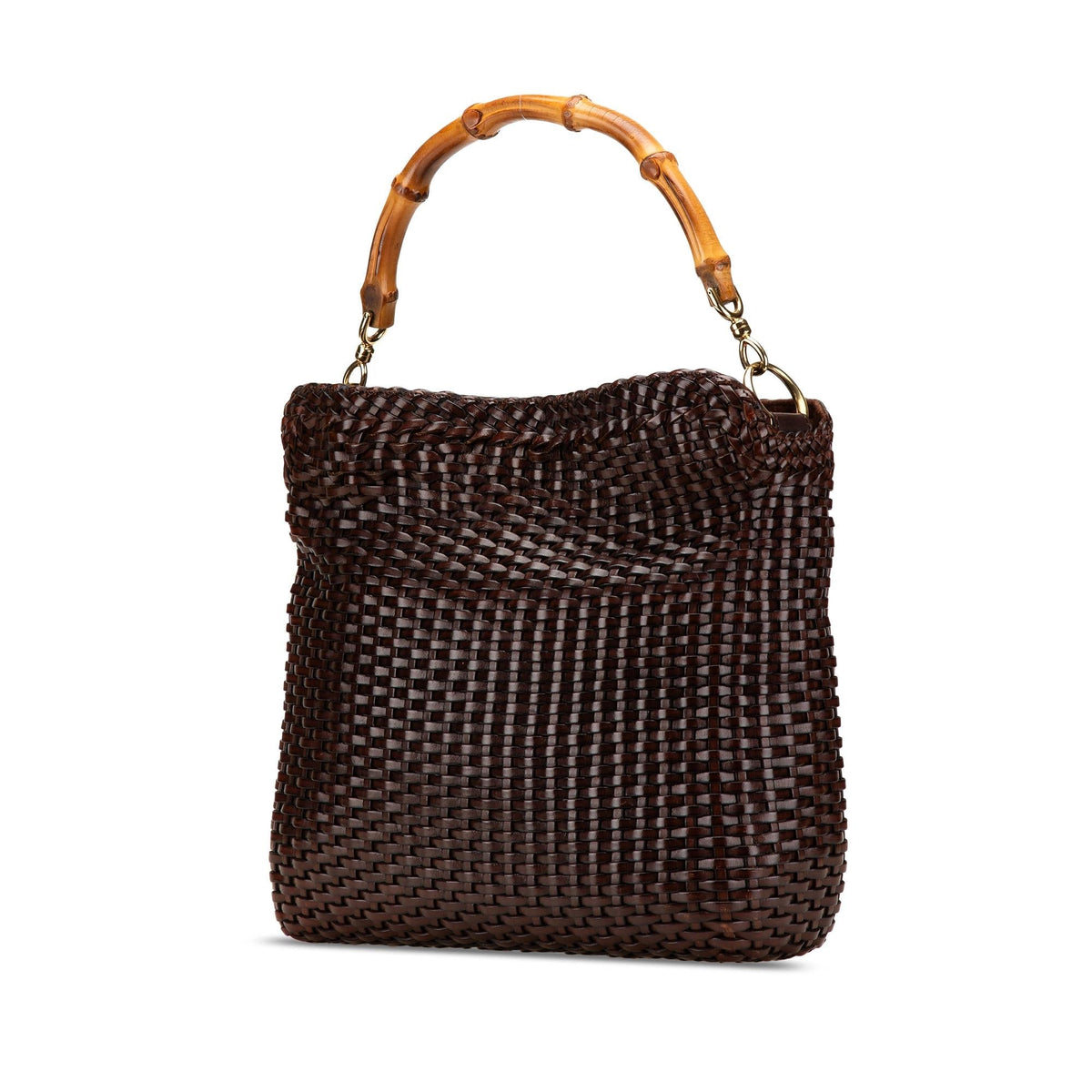 Gucci Woven Leather Bamboo Satchel