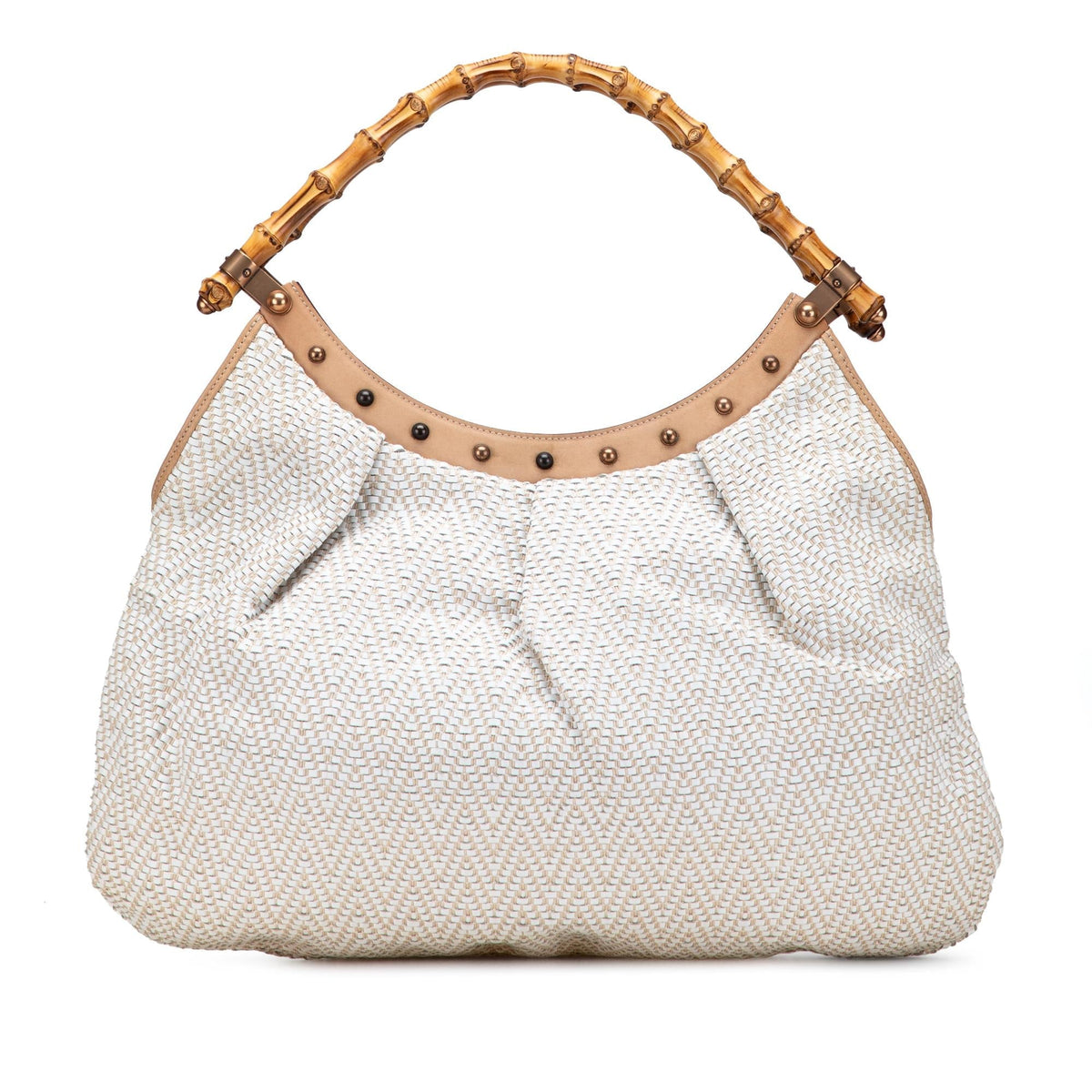 Gucci Woven Leather Bamboo Studded Hobo