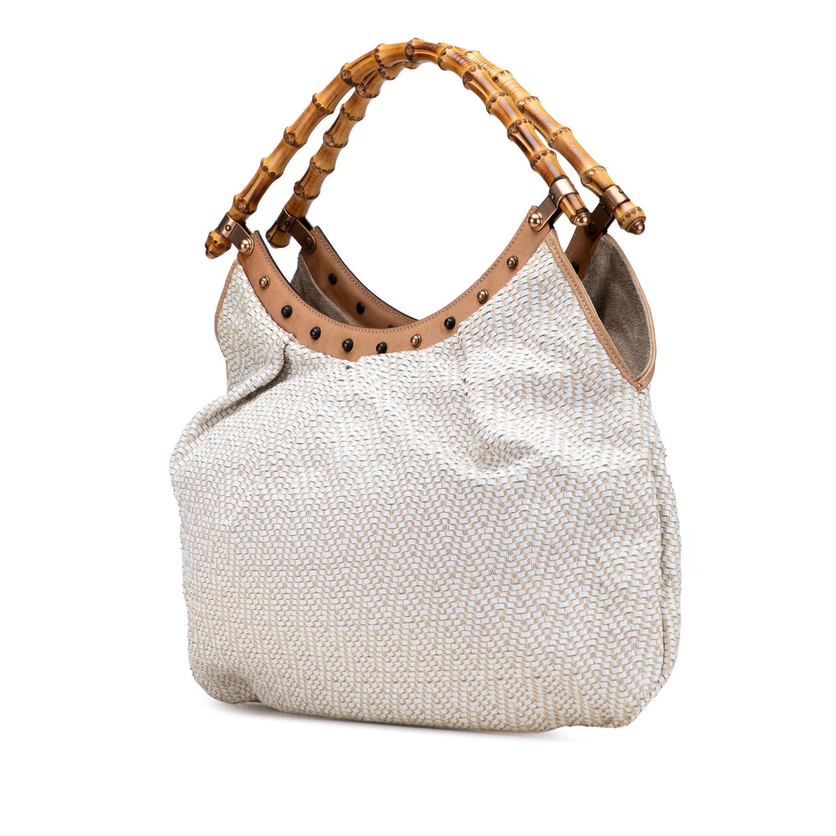 Gucci Woven Leather Bamboo Studded Hobo