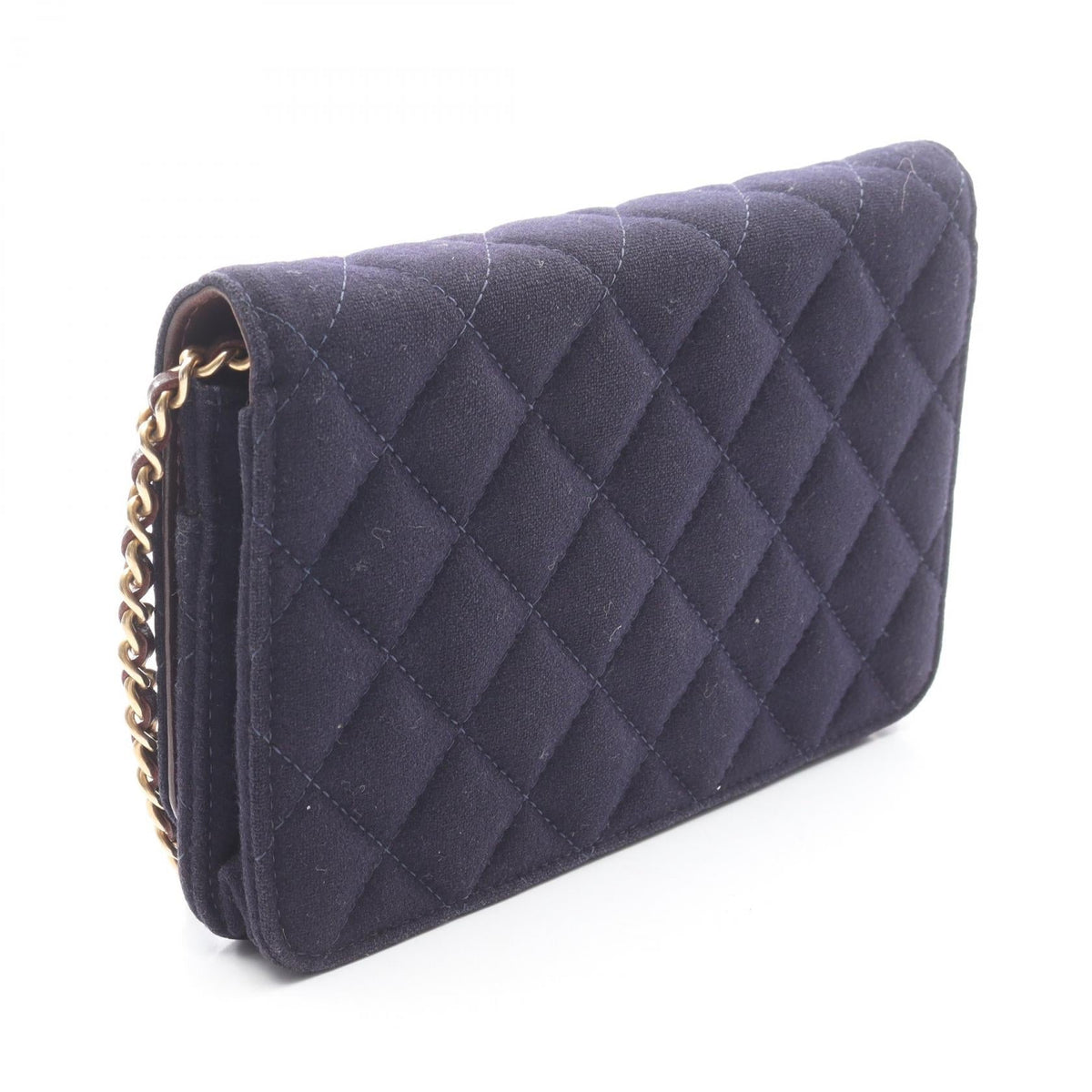 CHANEL Navy/Brown Matelasse Marine Charm wool�leather 2101219717791