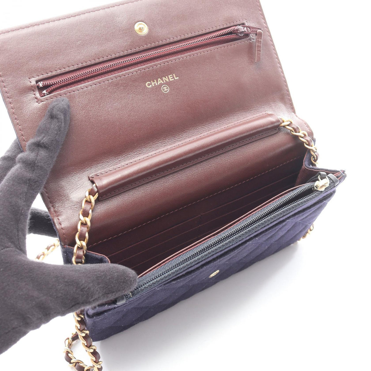 CHANEL Navy/Brown Matelasse Marine Charm wool�leather 2101219717791