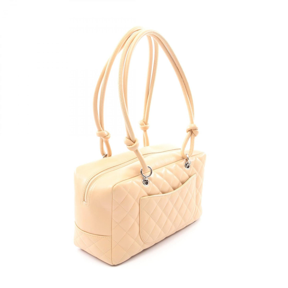 CHANEL Beige Cambon line bowling bag leather�Patent leather 2101219620237