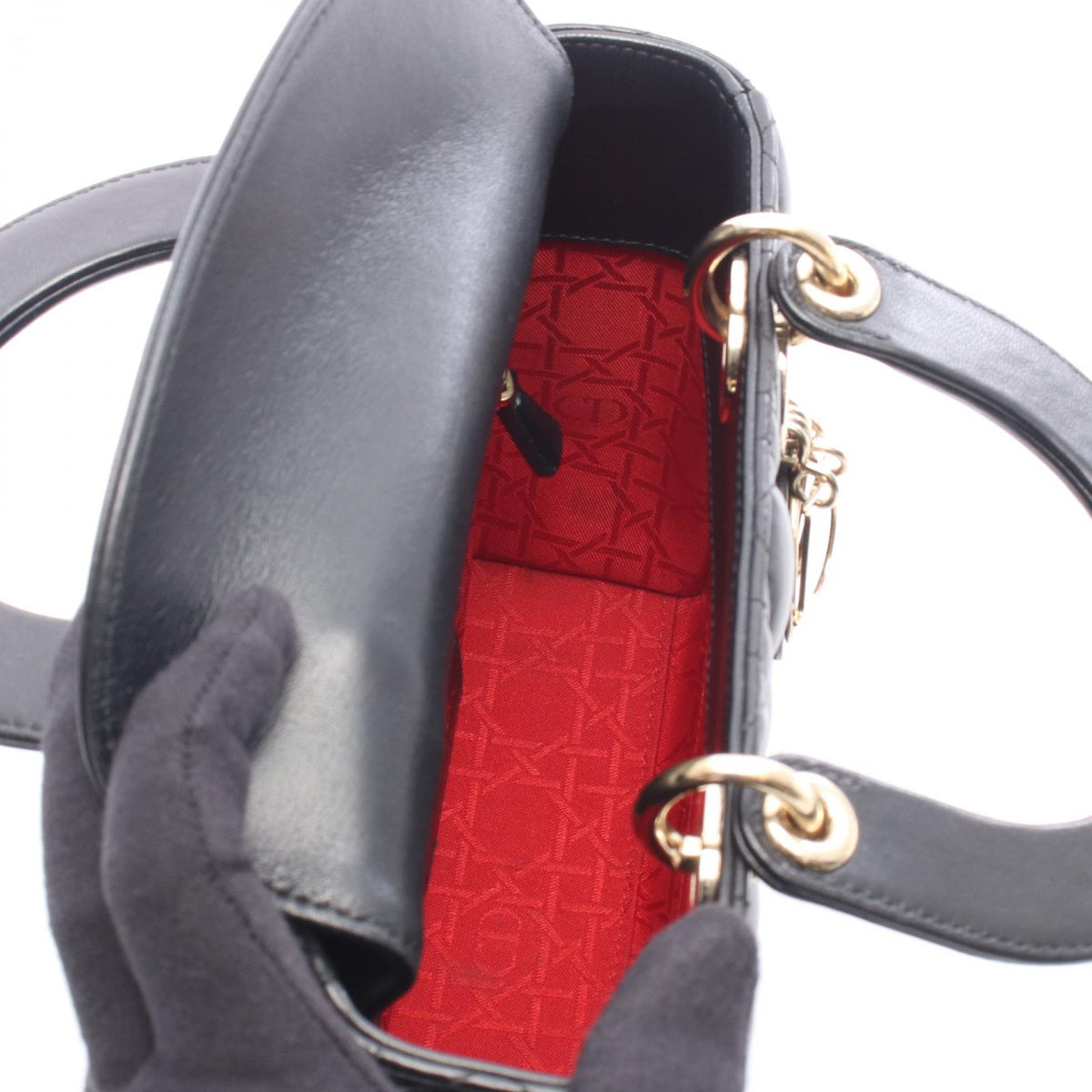 Dior My ABCDior Lady Christian Dior Small Cannage 2WAY Handbag Black leather 2101220102678