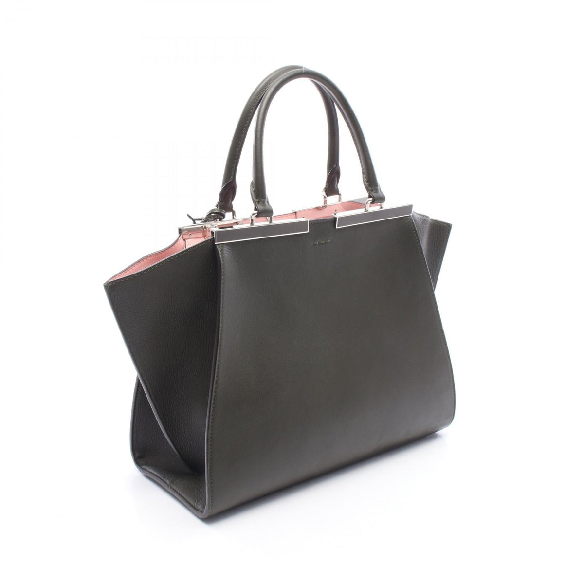 FENDI Trois Heors 2WAY Handbag Khaki/Pink leather 2101220085131