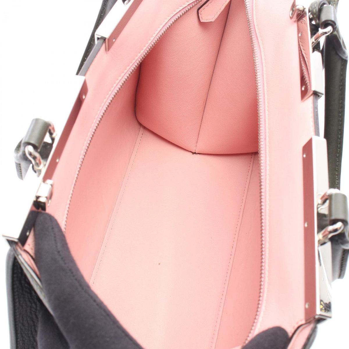 FENDI Trois Heors 2WAY Handbag Khaki/Pink leather 2101220085131