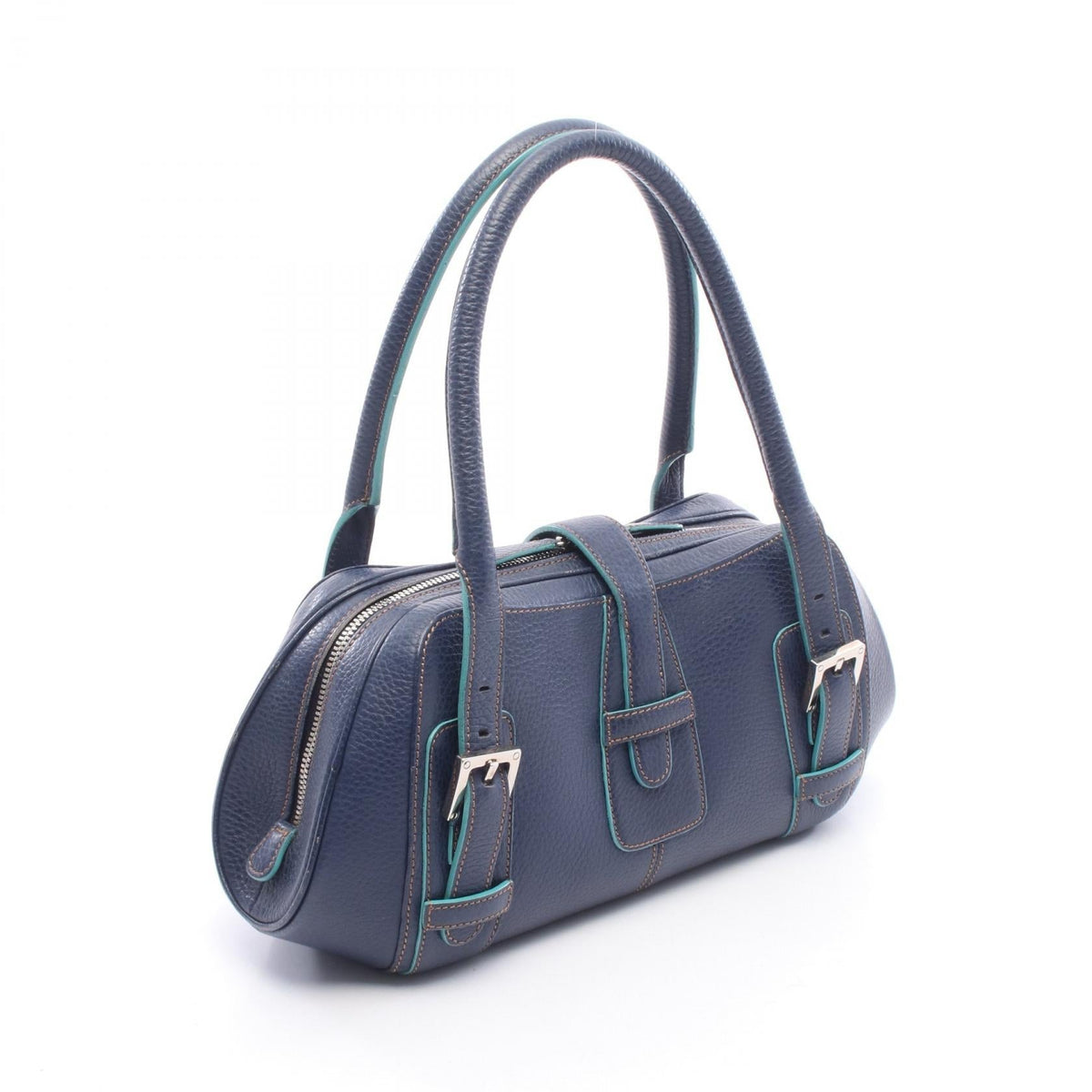 LOEWE Sender Handbag Navy/Green leather 2101220085285