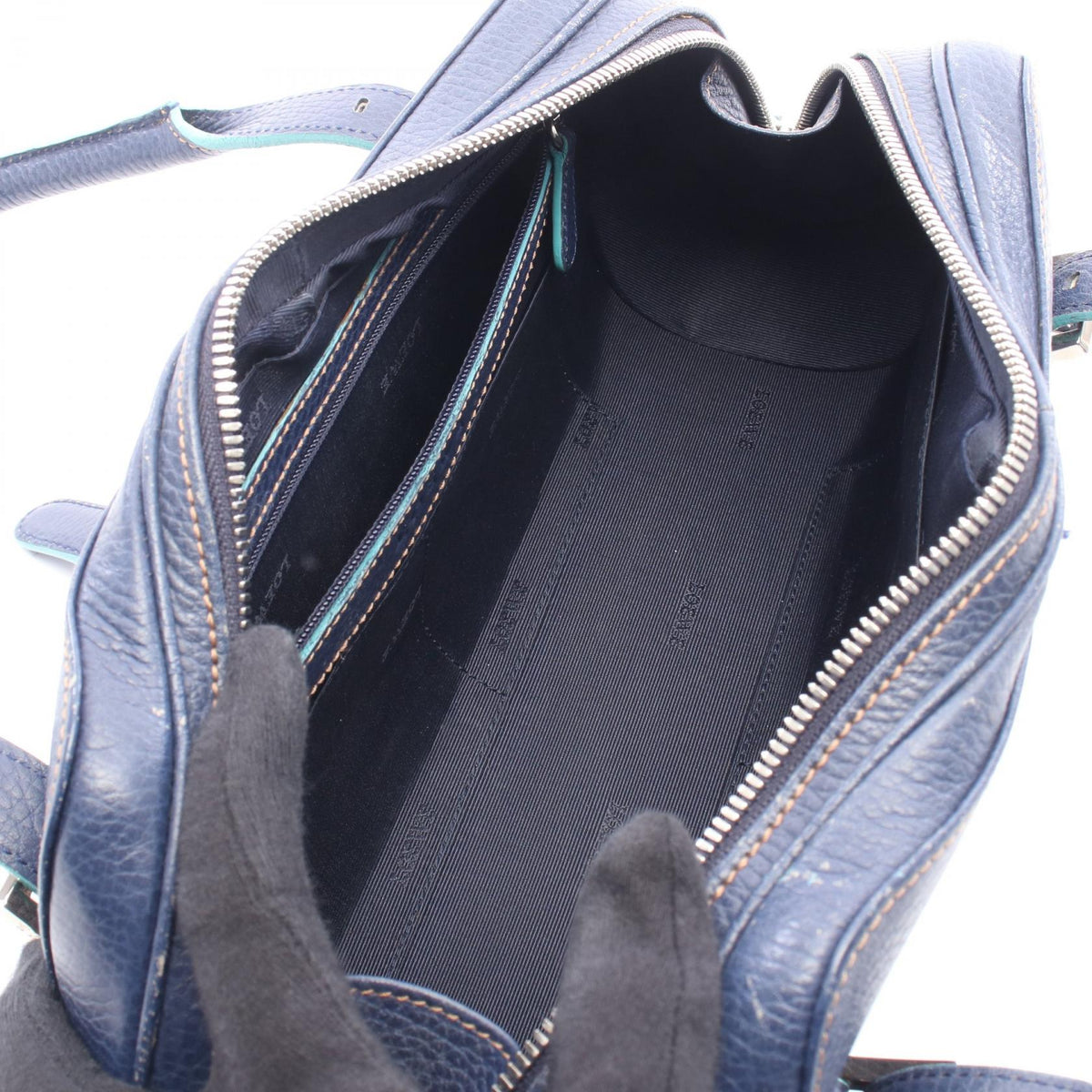 LOEWE Sender Handbag Navy/Green leather 2101220085285