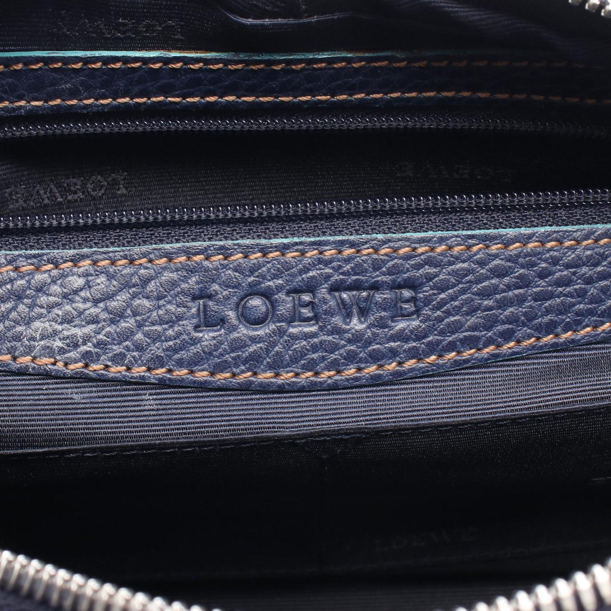 LOEWE Sender Handbag Navy/Green leather 2101220085285