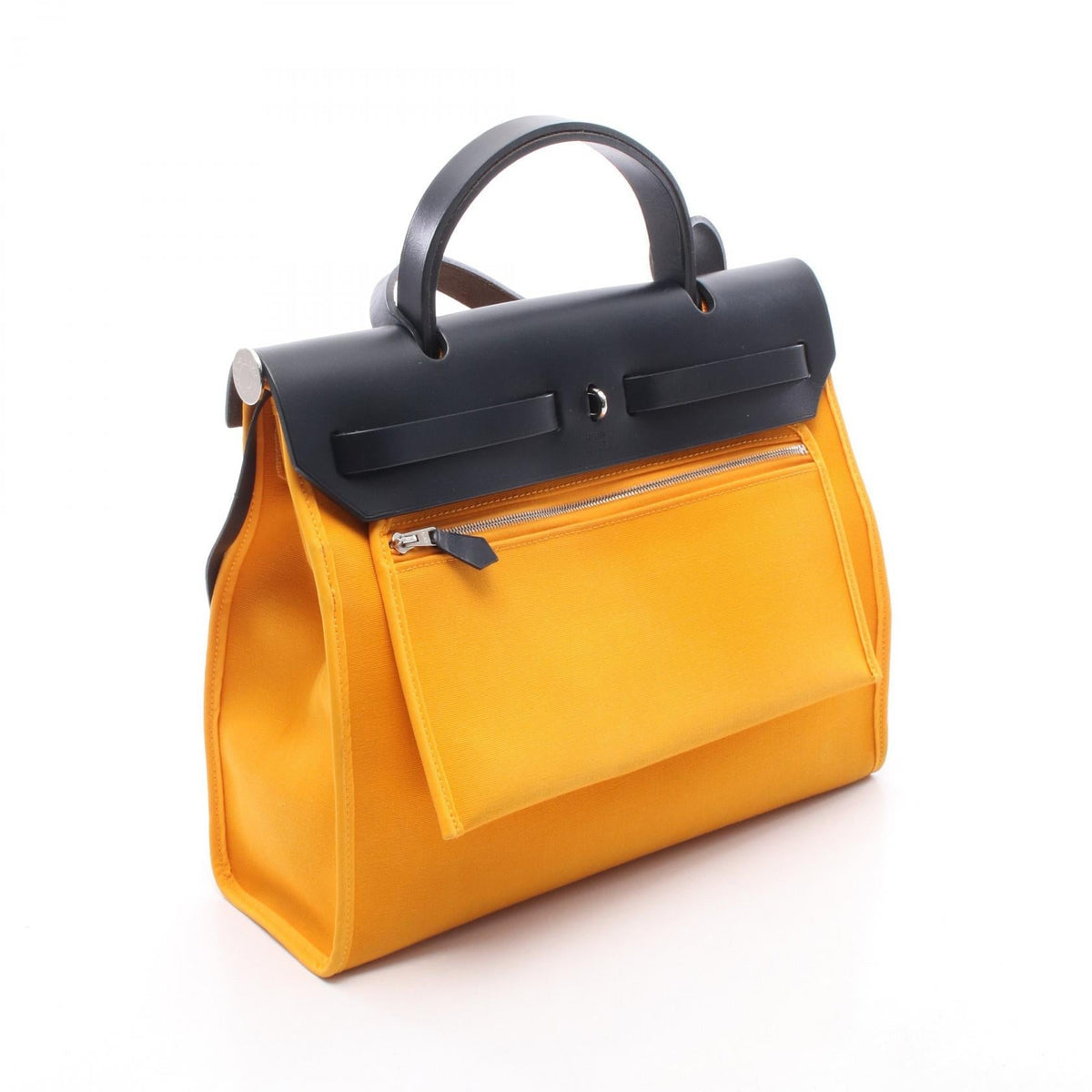 HERMES Herbag Zip PM Jaune dor Blue izmir Handbag Yellow/Navy Toile officier Other Toile officier / Vache leather hunter 2104102532044