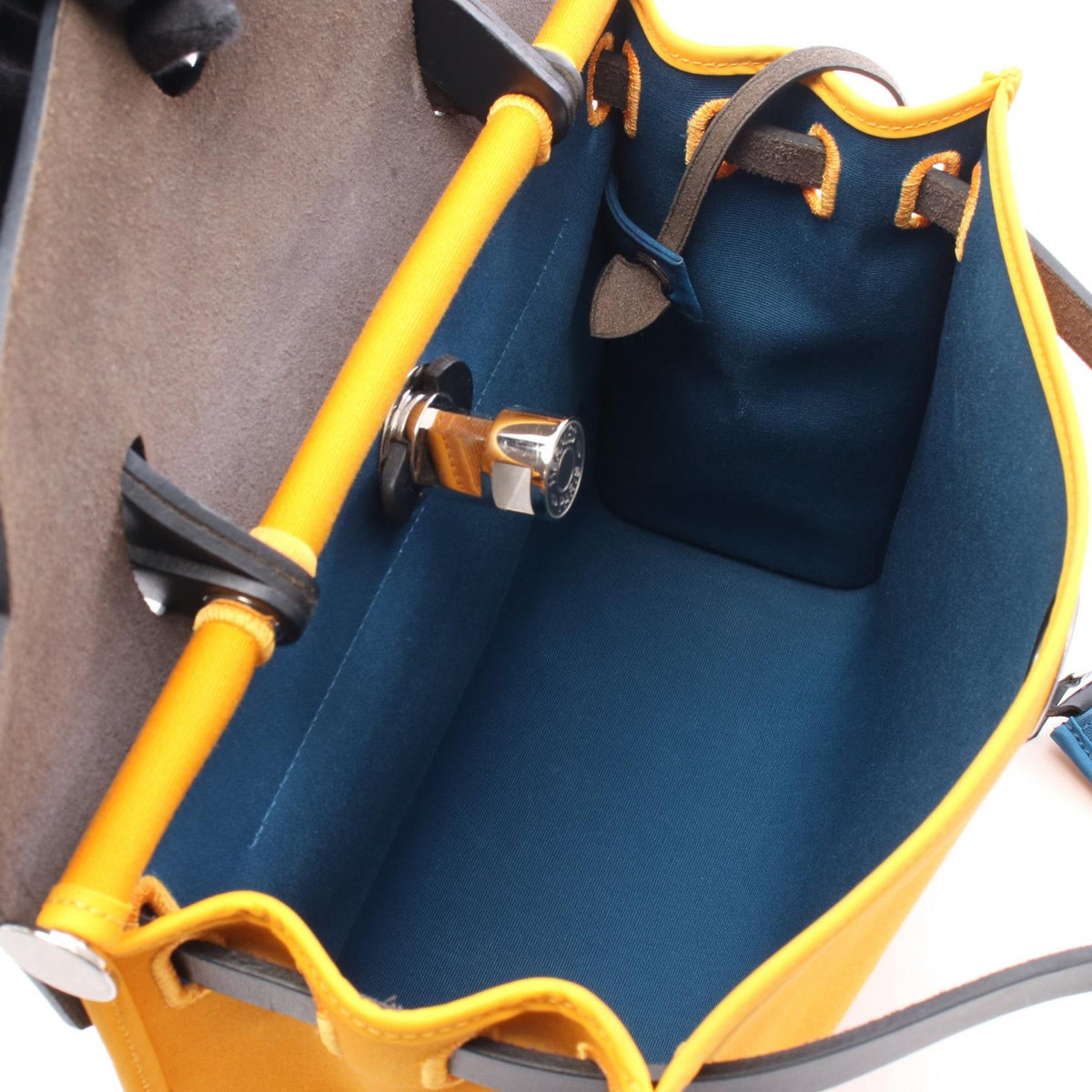 HERMES Herbag Zip PM Jaune dor Blue izmir Handbag Yellow/Navy Toile officier Other Toile officier / Vache leather hunter 2104102532044