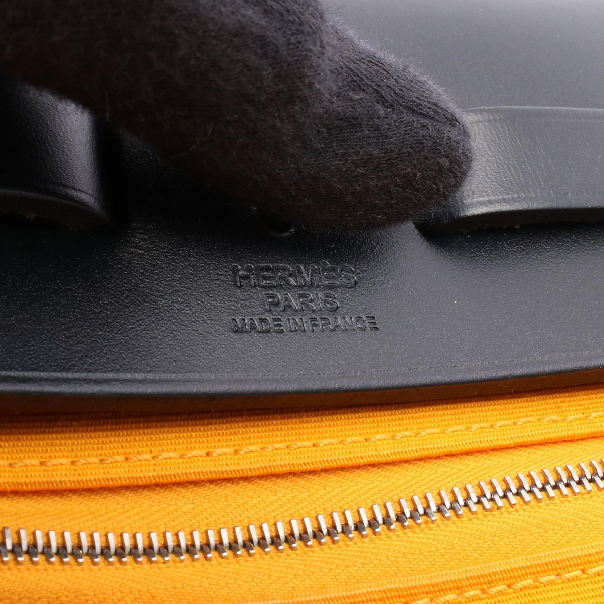 HERMES Herbag Zip PM Jaune dor Blue izmir Handbag Yellow/Navy Toile officier Other Toile officier / Vache leather hunter 2104102532044