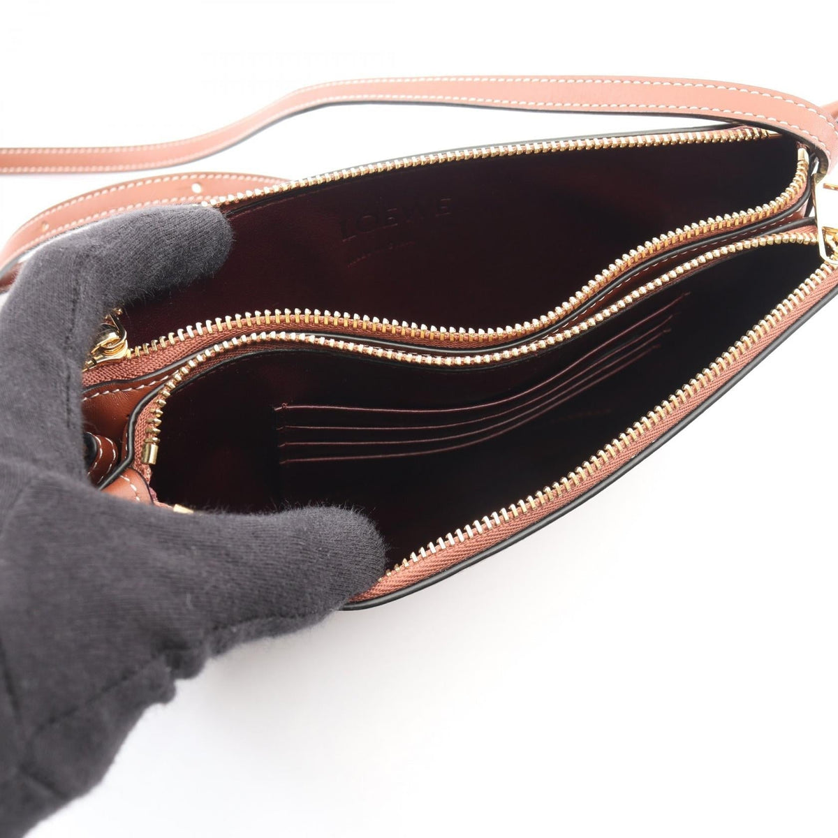 LOEWE GATE DOUBLE ZIP POUCH Gate double zip pouch Shoulder Bag Brown leather 113.54.Z43 2101220082949