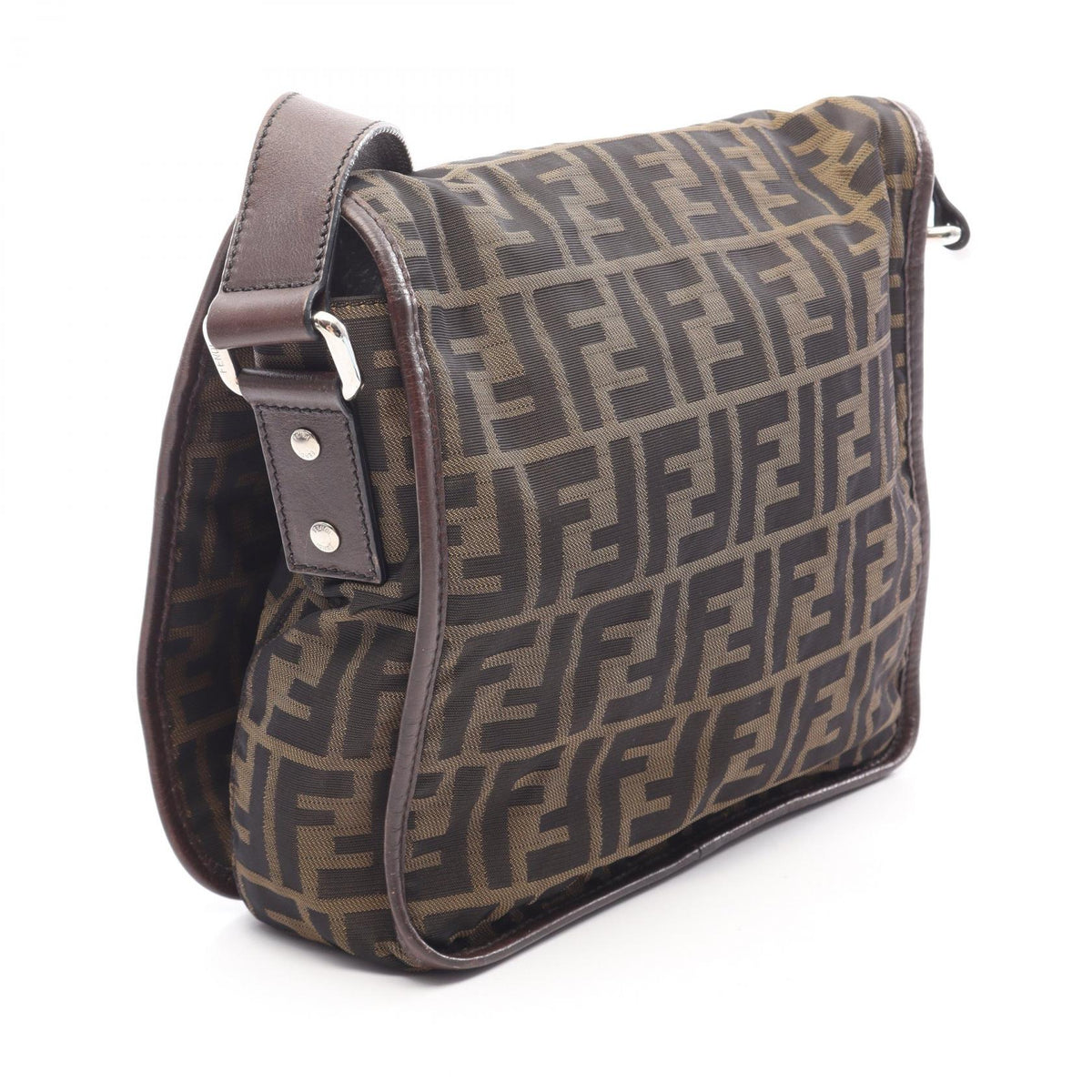 FENDI Zucca Shoulder Bag Black/Khaki canvas�leather 7VA230 2101220083090