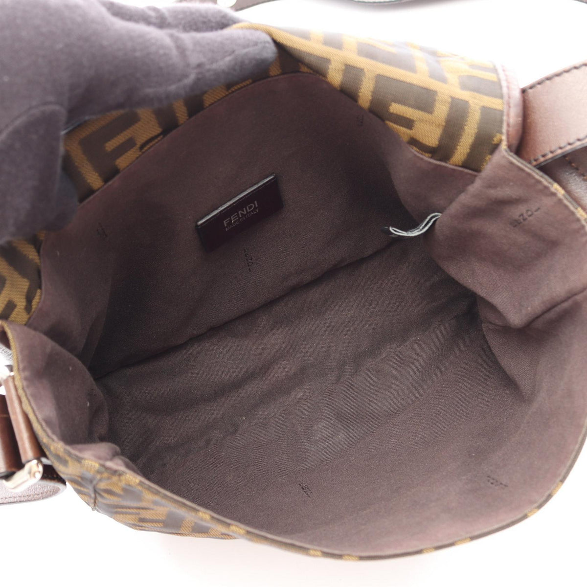 FENDI Zucca Shoulder Bag Black/Khaki canvas�leather 7VA230 2101220083090