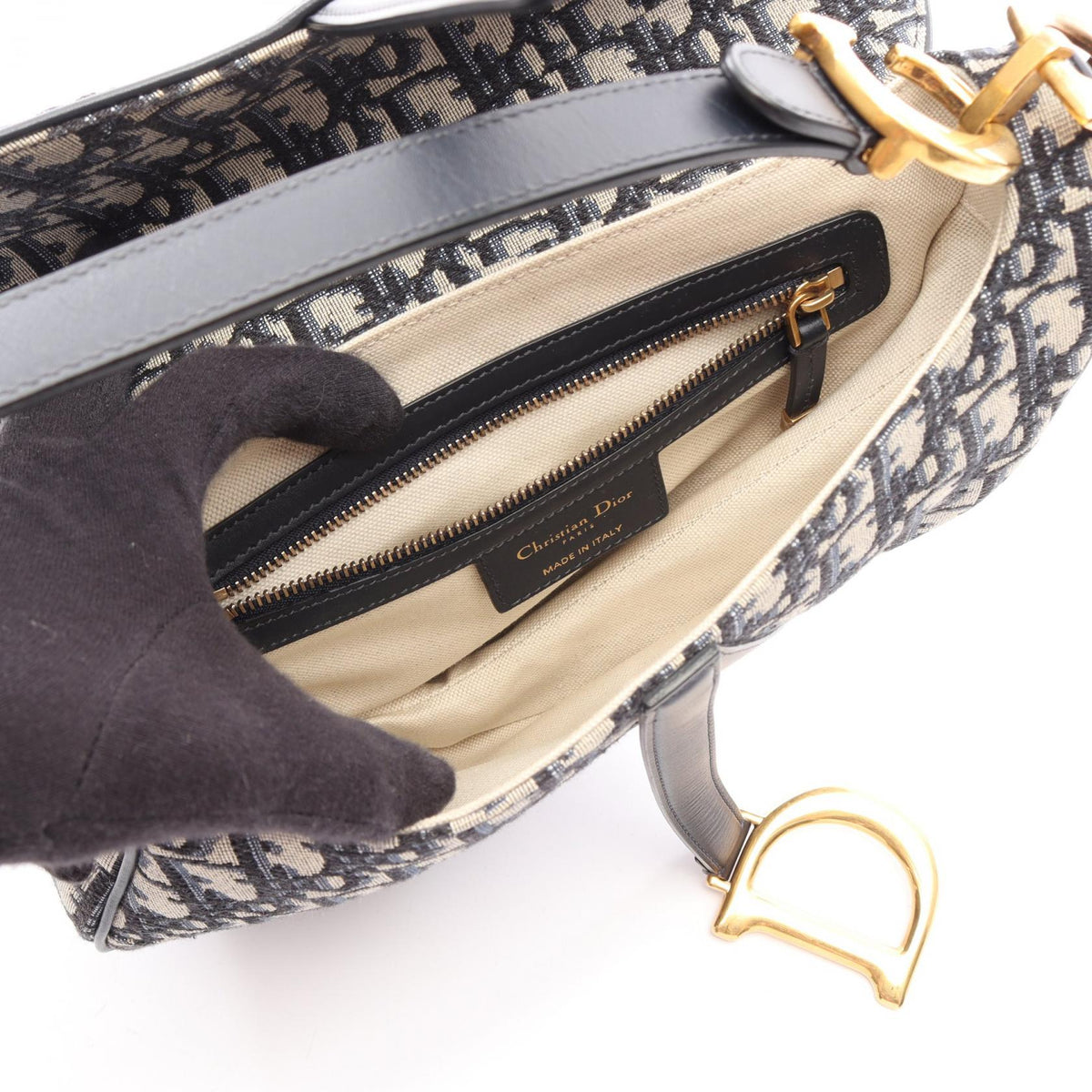 Dior Saddlebag in oblique jacquard Handbag Beige/Navy canvas leather 2101220083182