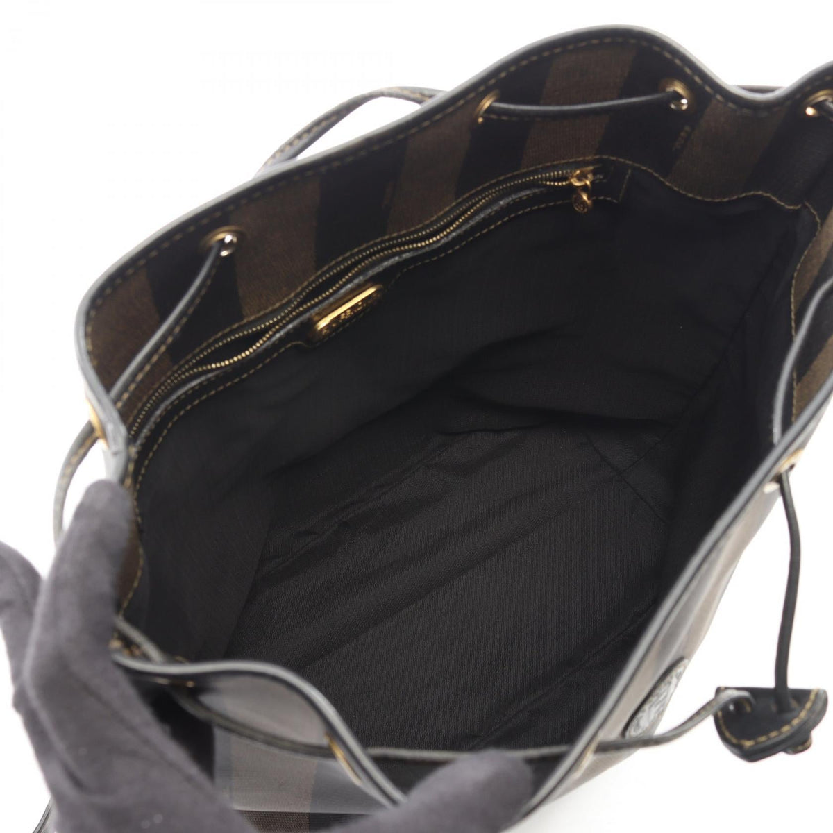 FENDI Pecan Shoulder Bag Brown/Black PVC coated canvas leather 13926 2101220083281