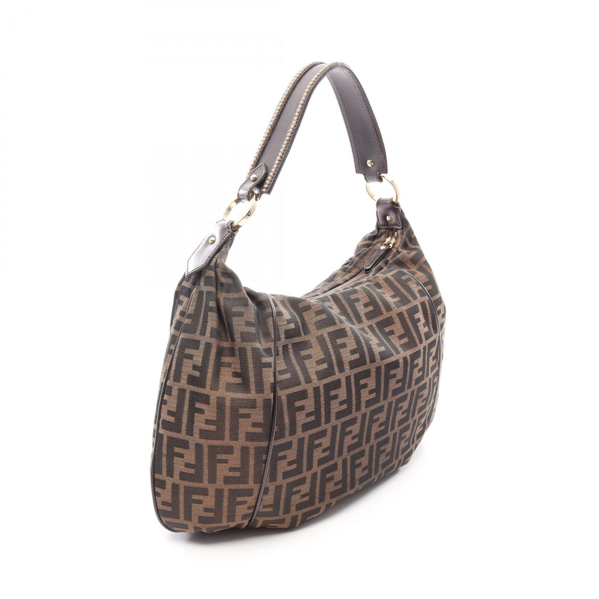 FENDI Zucca Shoulder Bag Brown/Black canvas�leather 2101220083472
