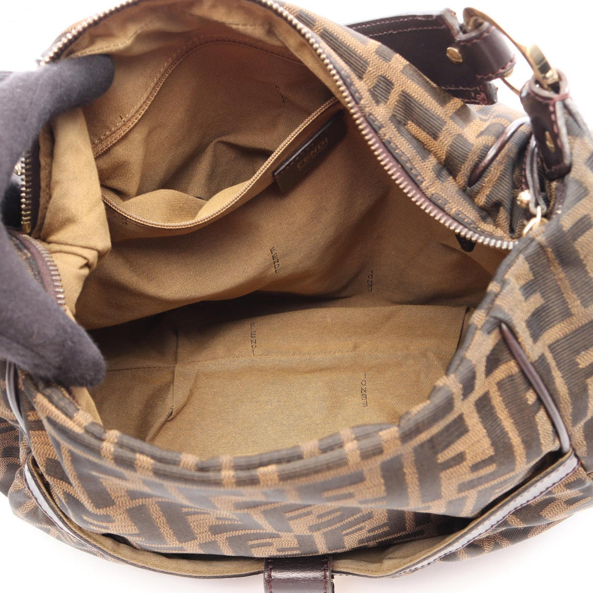 FENDI Zucca Shoulder Bag Brown/Black canvas�leather 2101220083472