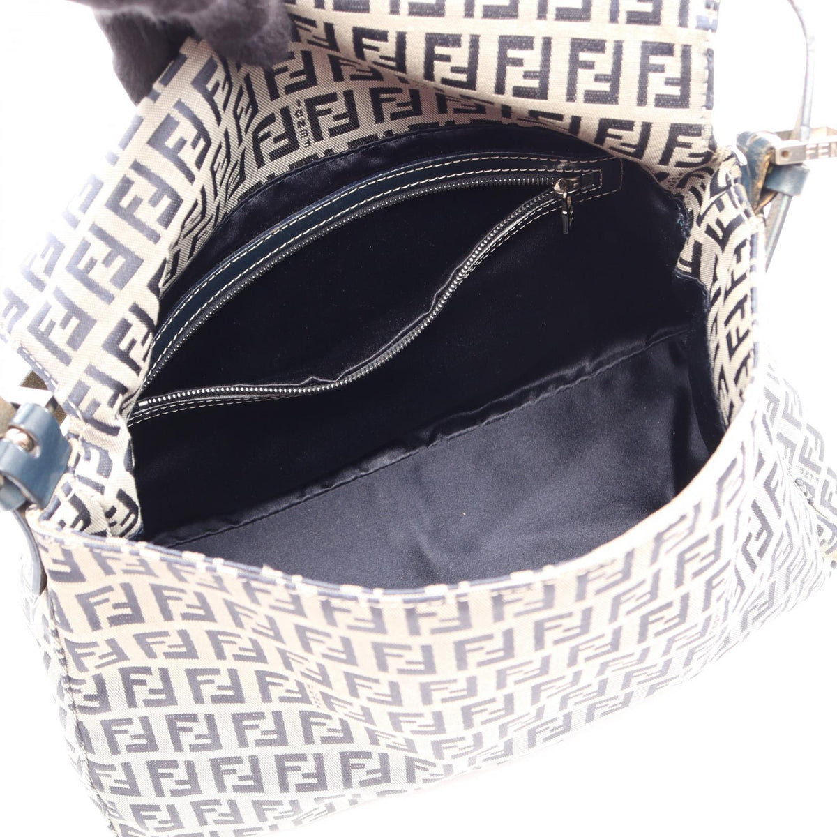 FENDI Mamma bucket Shoulder Bag Gray/Navy canvas leather 26325 2101220082475