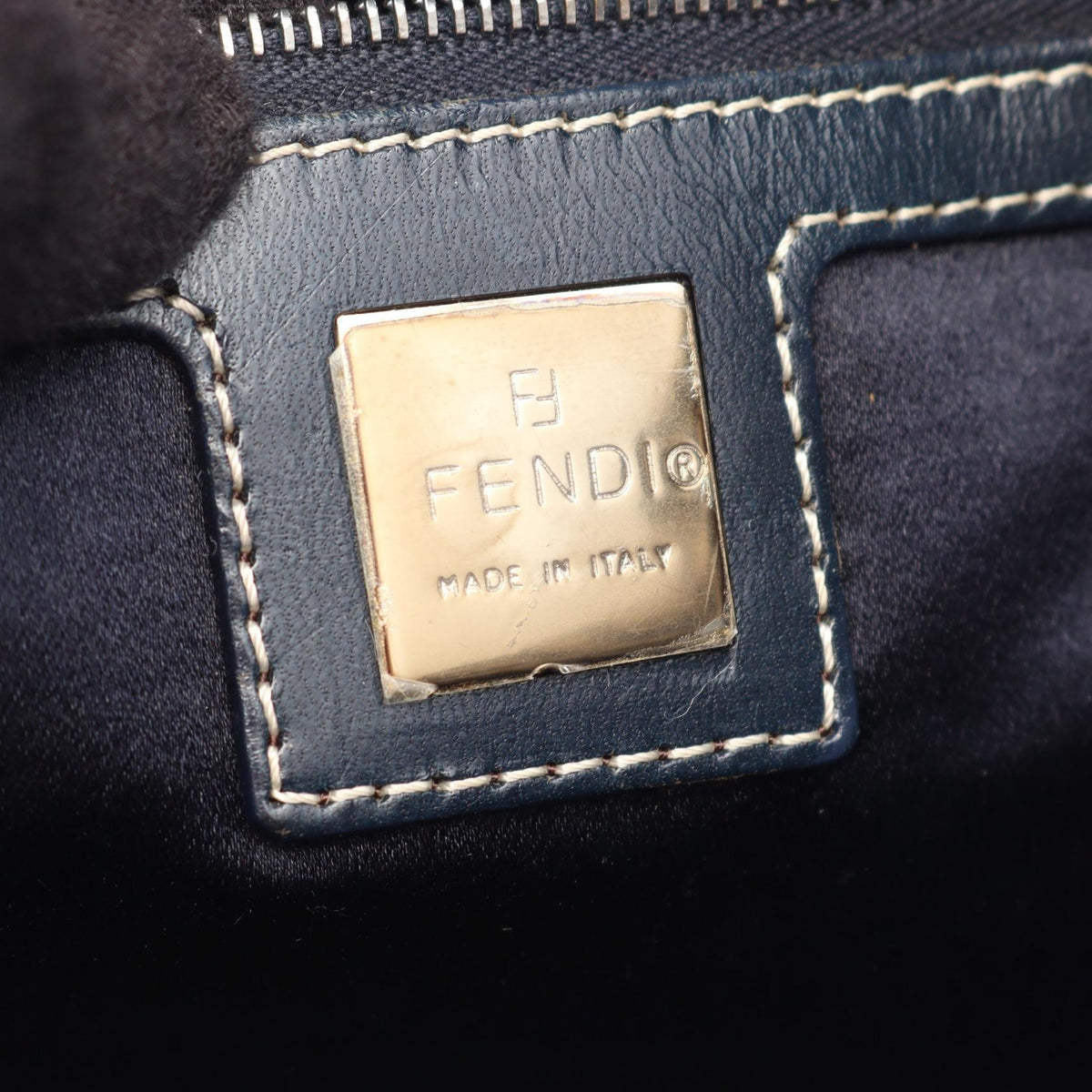 FENDI Mamma bucket Shoulder Bag Gray/Navy canvas leather 26325 2101220082475