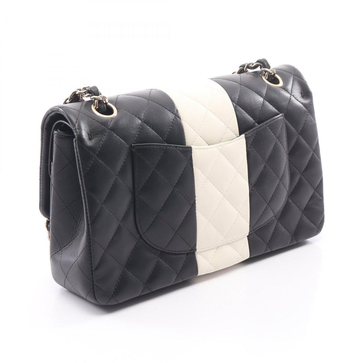 CHANEL Black/White Matelasse W flap Lambskin (sheep leather) A01112 2106800639926