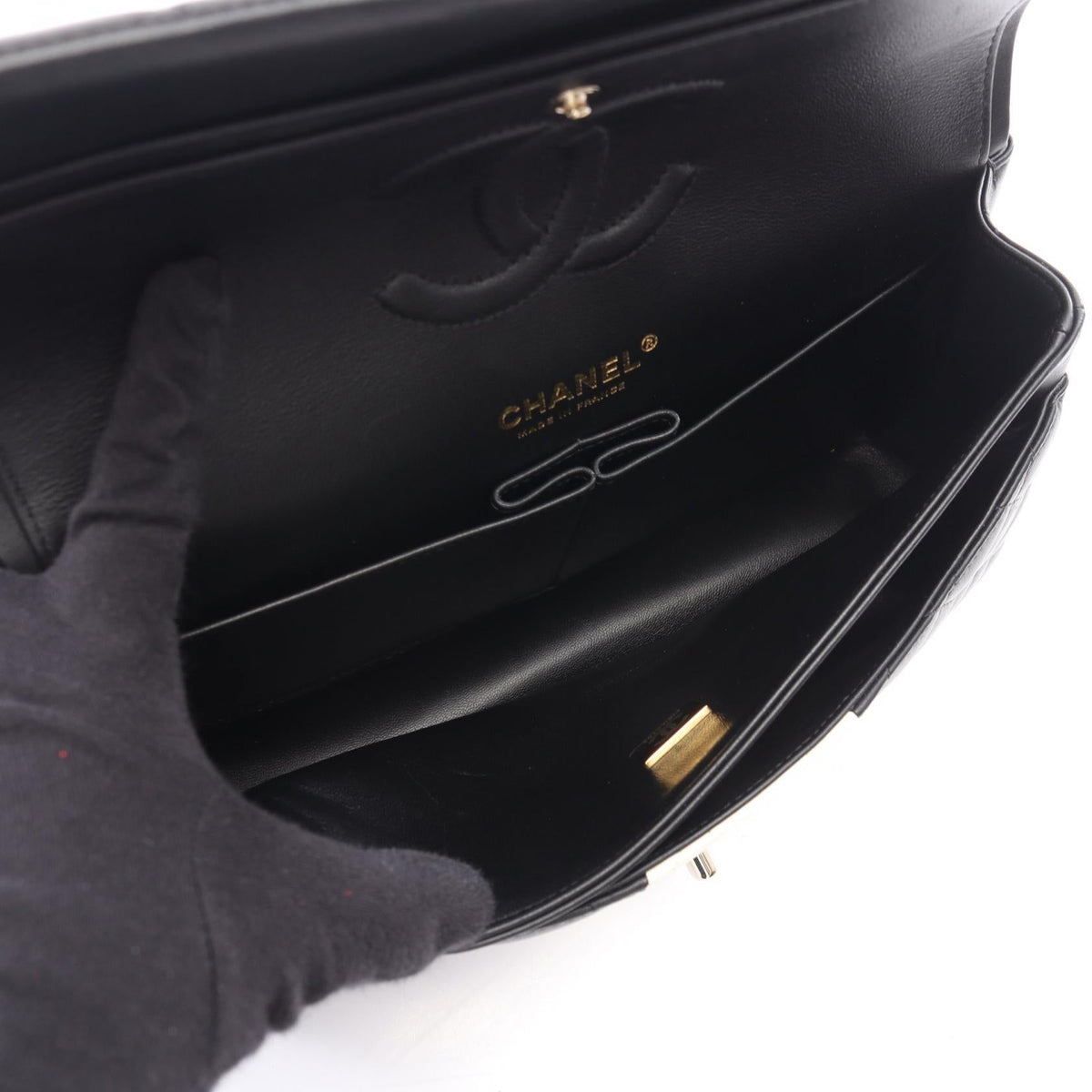 CHANEL Black/White Matelasse W flap Lambskin (sheep leather) A01112 2106800639926