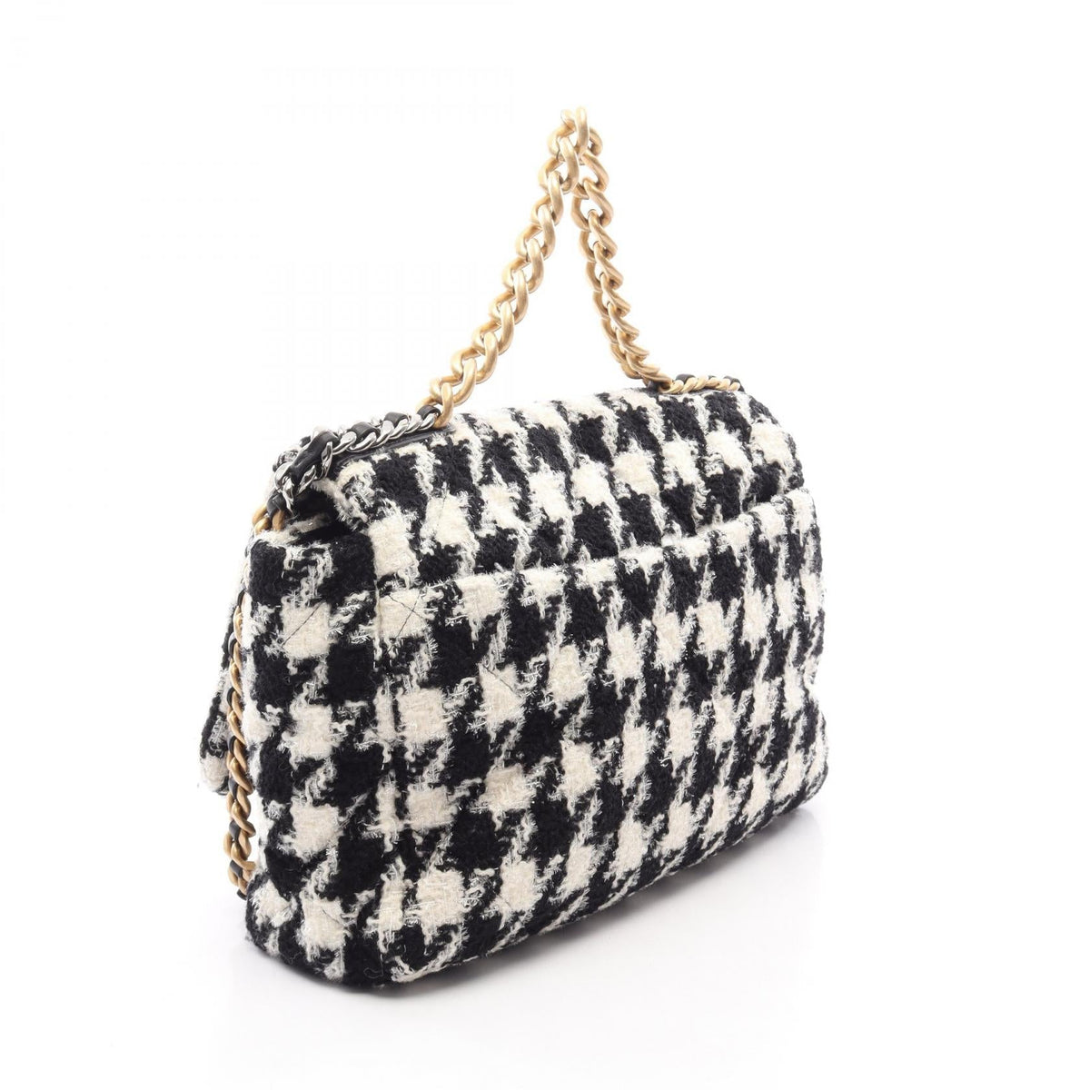 CHANEL Black/White 19 dix-neuf 19 Maxi Combination Metal Houndstooth 2WAY Fabric�leather AS1162 2106800639957