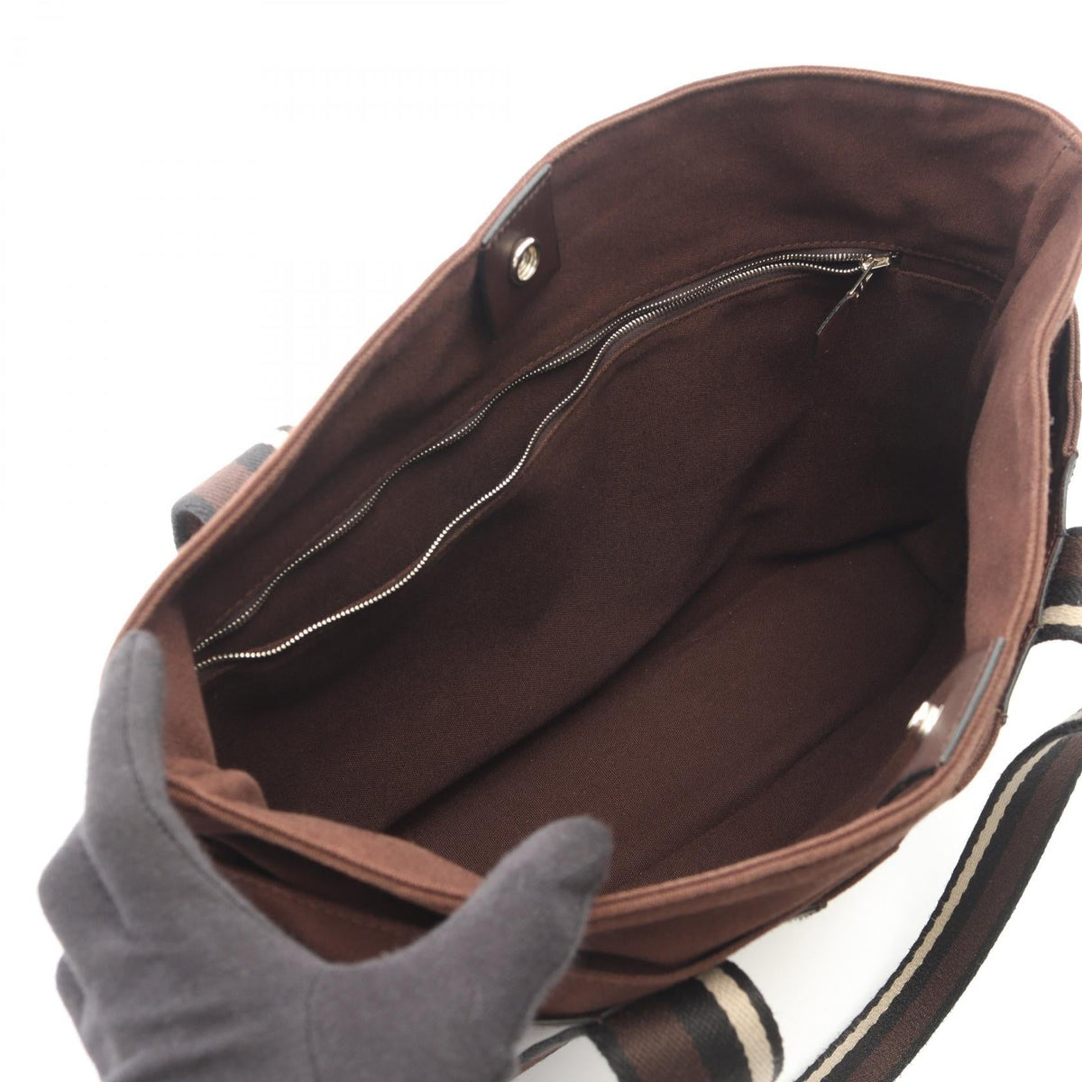 HERMES Trocha Horizontal Zonal MM Tote Bag Brown canvas leather 2104102530033
