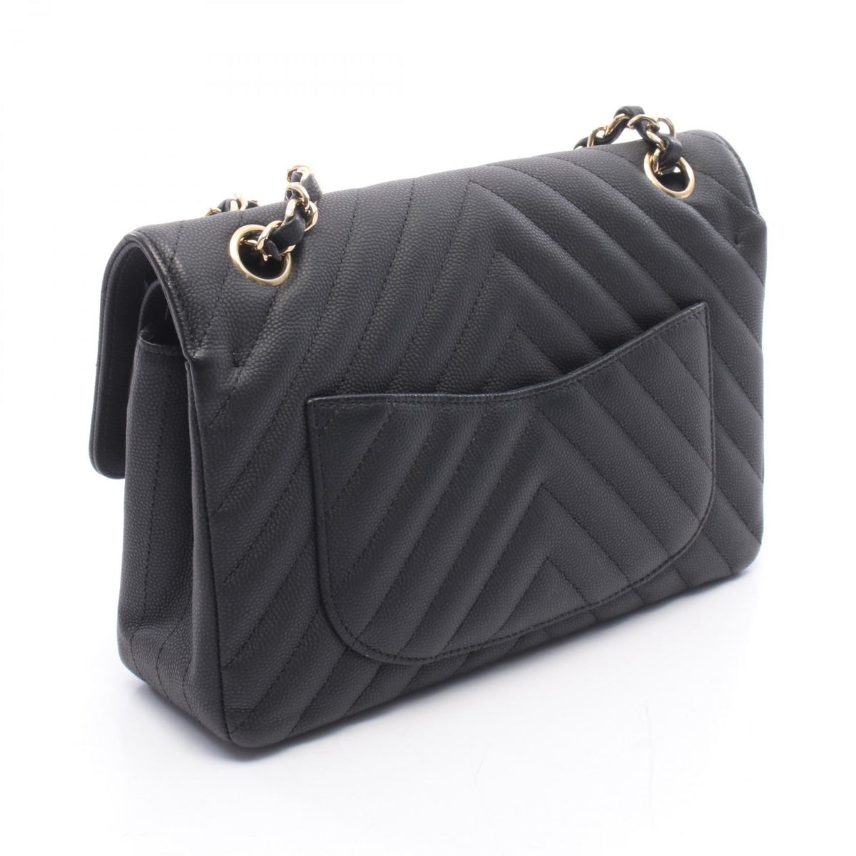 CHANEL Black Chevron V-stitch W-flap Grained Calfskin leather A01113 2106800639827