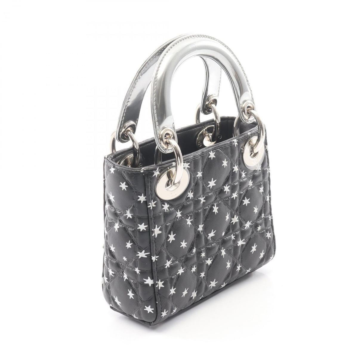 Dior Lady Christian Dior Mini Cannage Star 2WAY Handbag Black/Silver leather 2101220078904