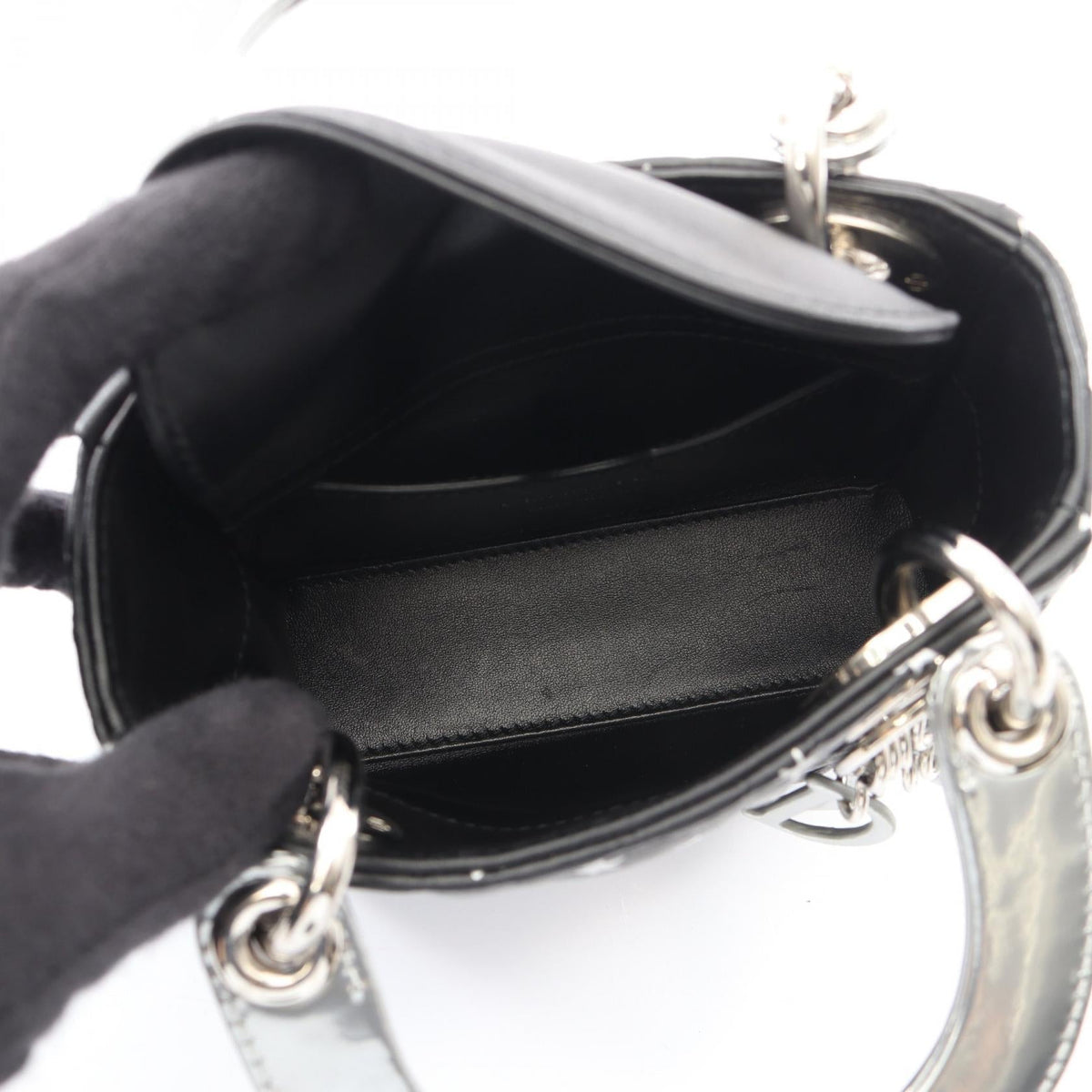 Dior Lady Christian Dior Mini Cannage Star 2WAY Handbag Black/Silver leather 2101220078904