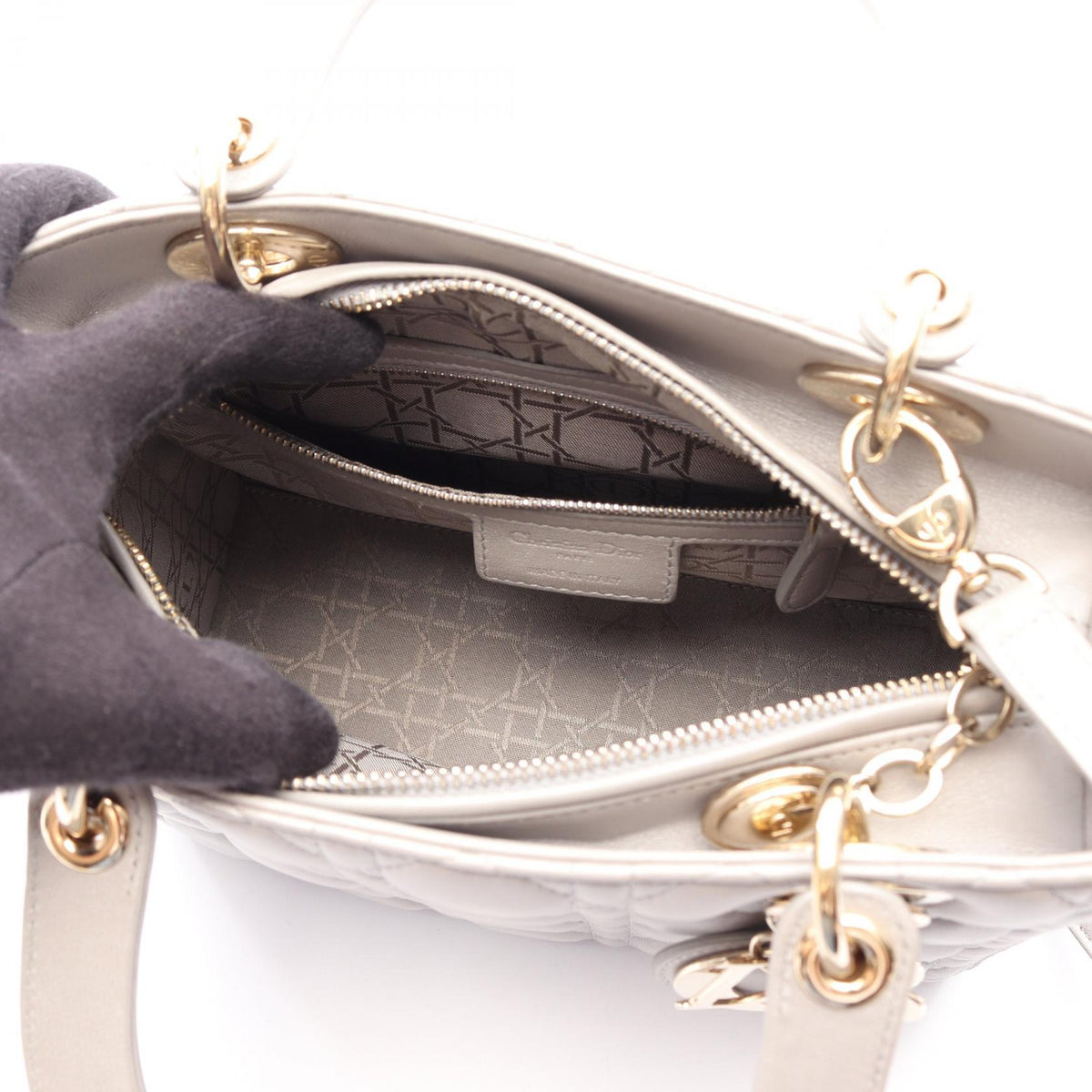 Dior LADY DIOR Christian Dior Cannage 2WAY Handbag Gray leather 2101220080174