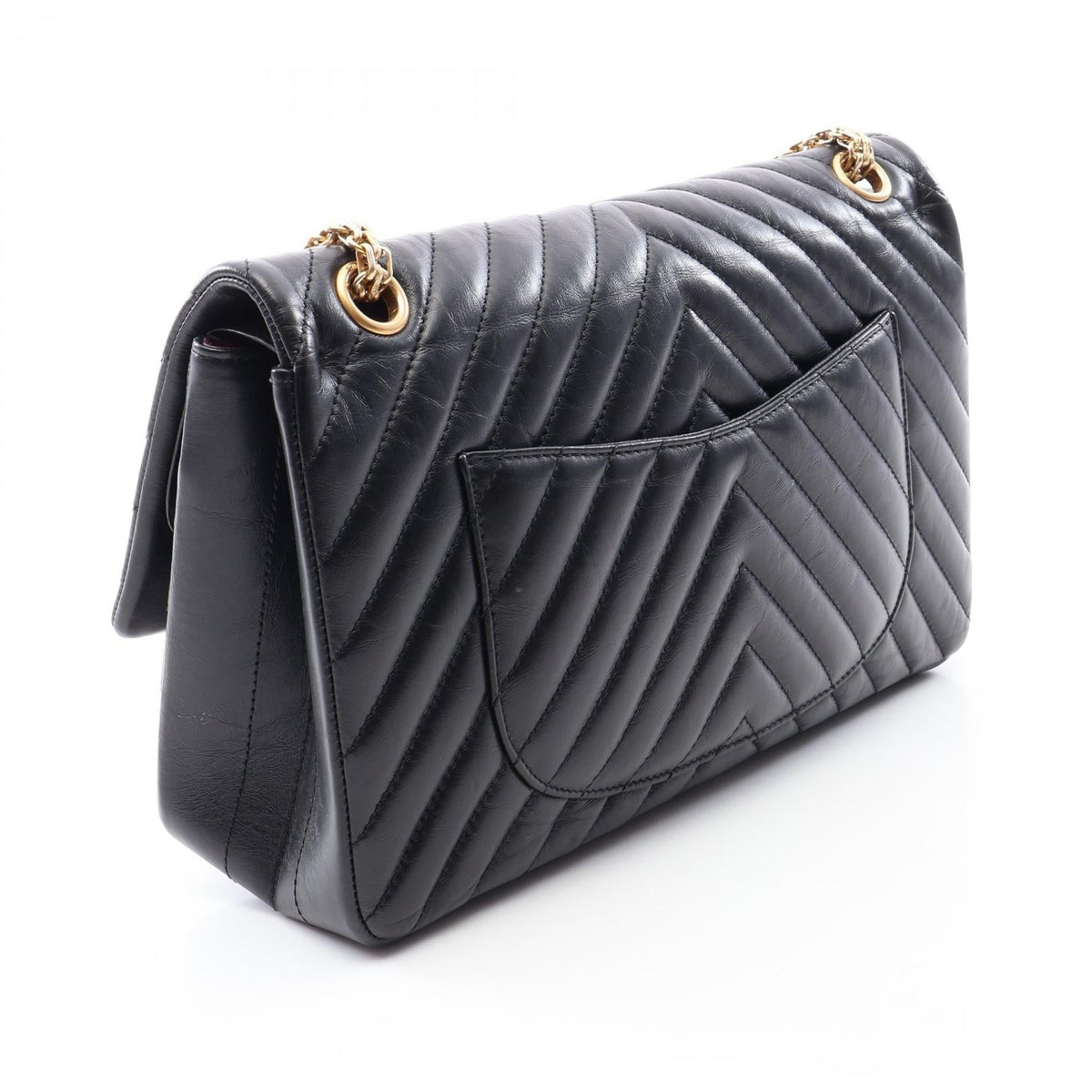 CHANEL Black 2.55 Chevron V-stitch W-flap leather 2101220080198