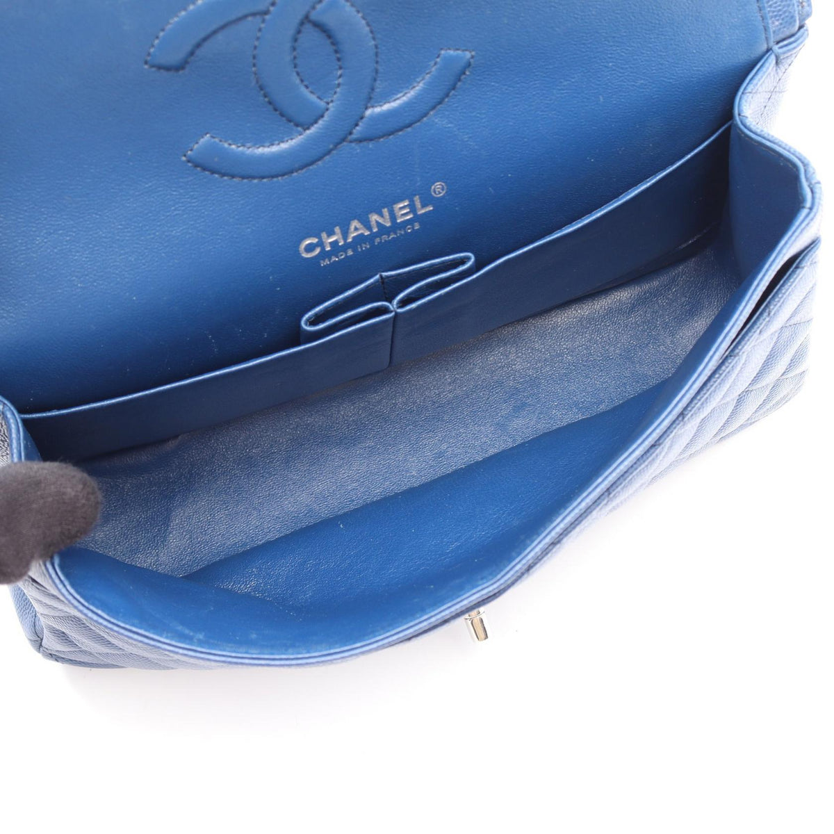 CHANEL Blue Matelasse W flap Grained Calfskin leather A01112 2106800639780