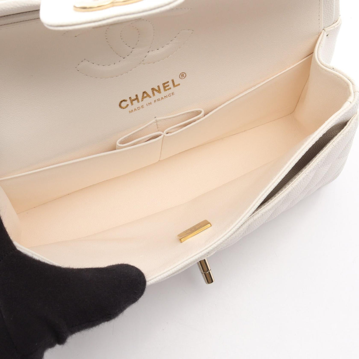 CHANEL White Matelasse W flap Grained Calfskin leather A01113 2106800639797