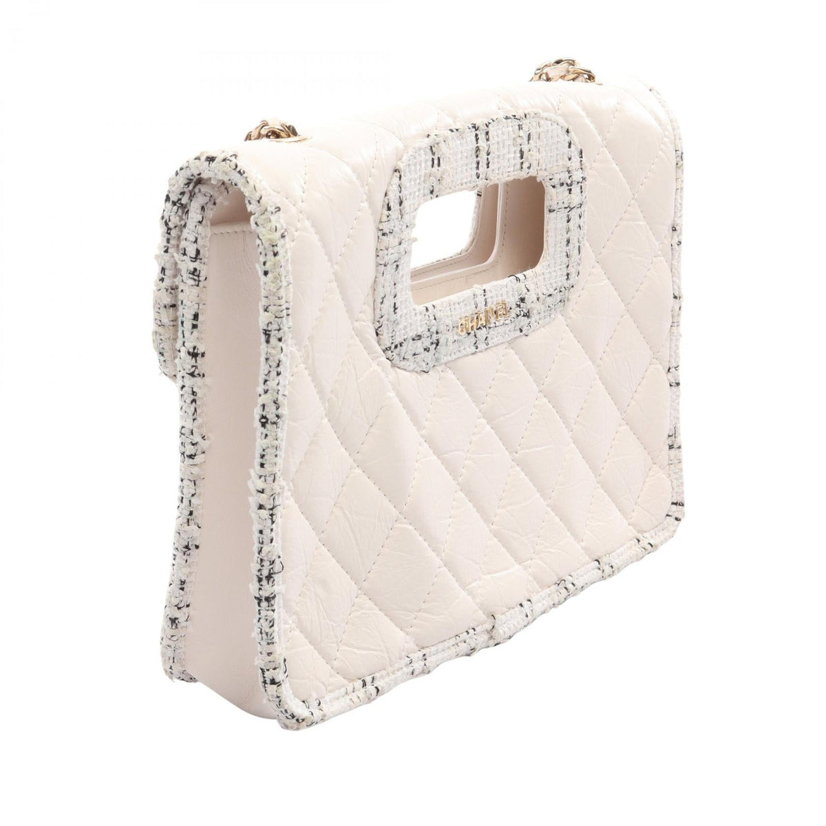 CHANEL White/Black Matelasse 2WAY Calfskin (cowhide)�Fabric 2106800639476