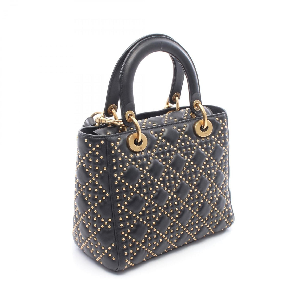 Dior LADY DIOR Christian Dior Studded 2-Way Bag Handbag Black leather 2101220074241
