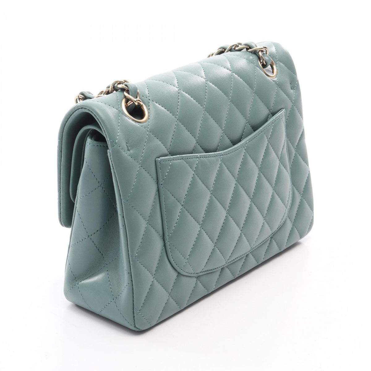 CHANEL Green Matelasse W flap Lambskin (sheep leather) 2106800639308