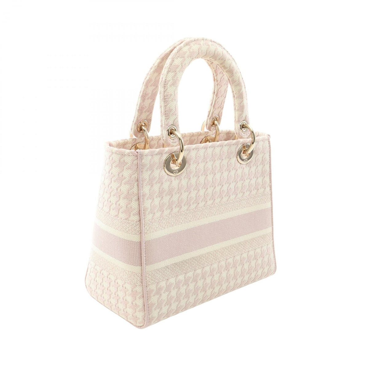 Dior LADY D-LITE Medium Houndstooth 2-Way Bag Handbag Pink/Beige canvas M0565OZAF 2120900132903