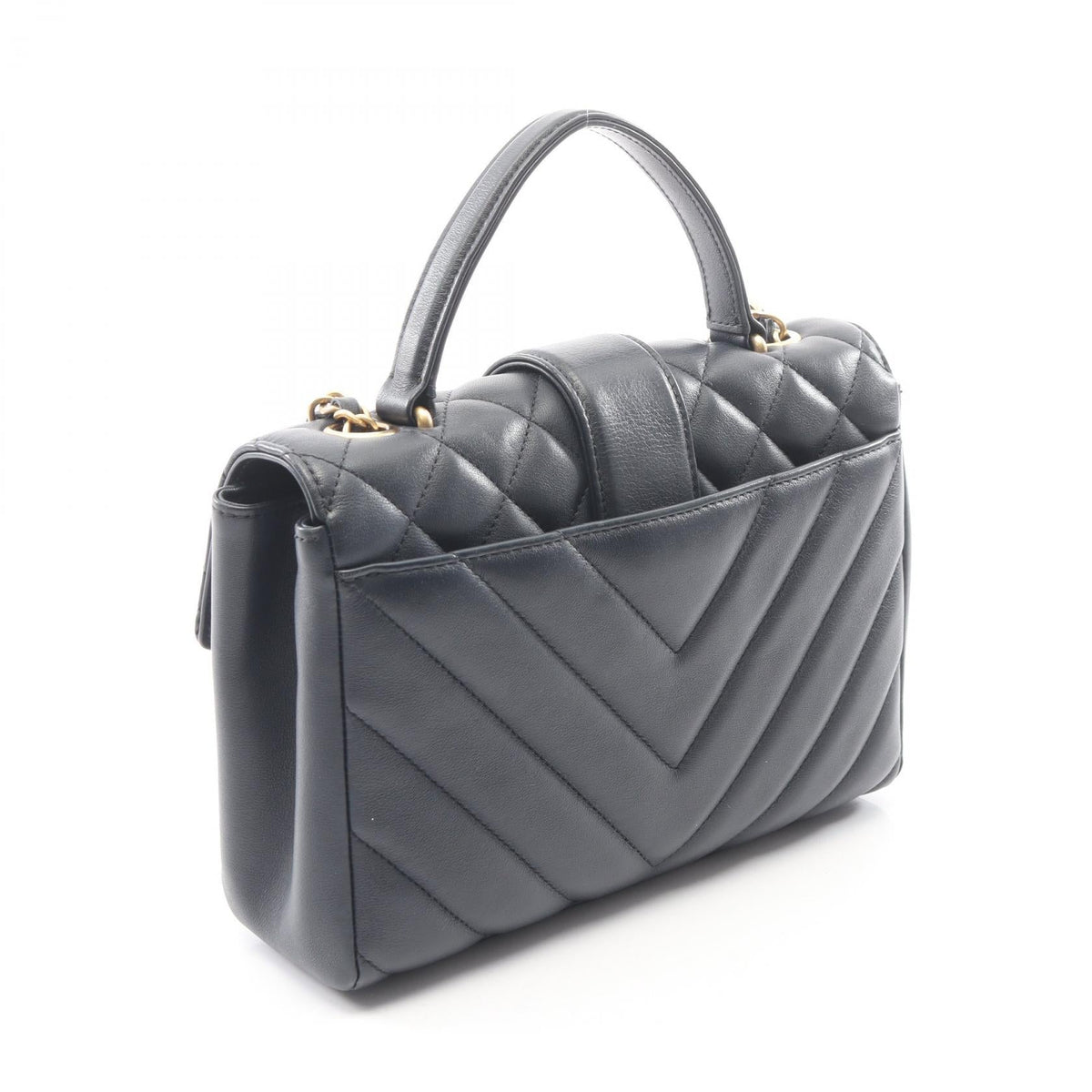 CHANEL Navy Matelasse V-stitch Top Handle 2-Way Bag leather 2101220073671