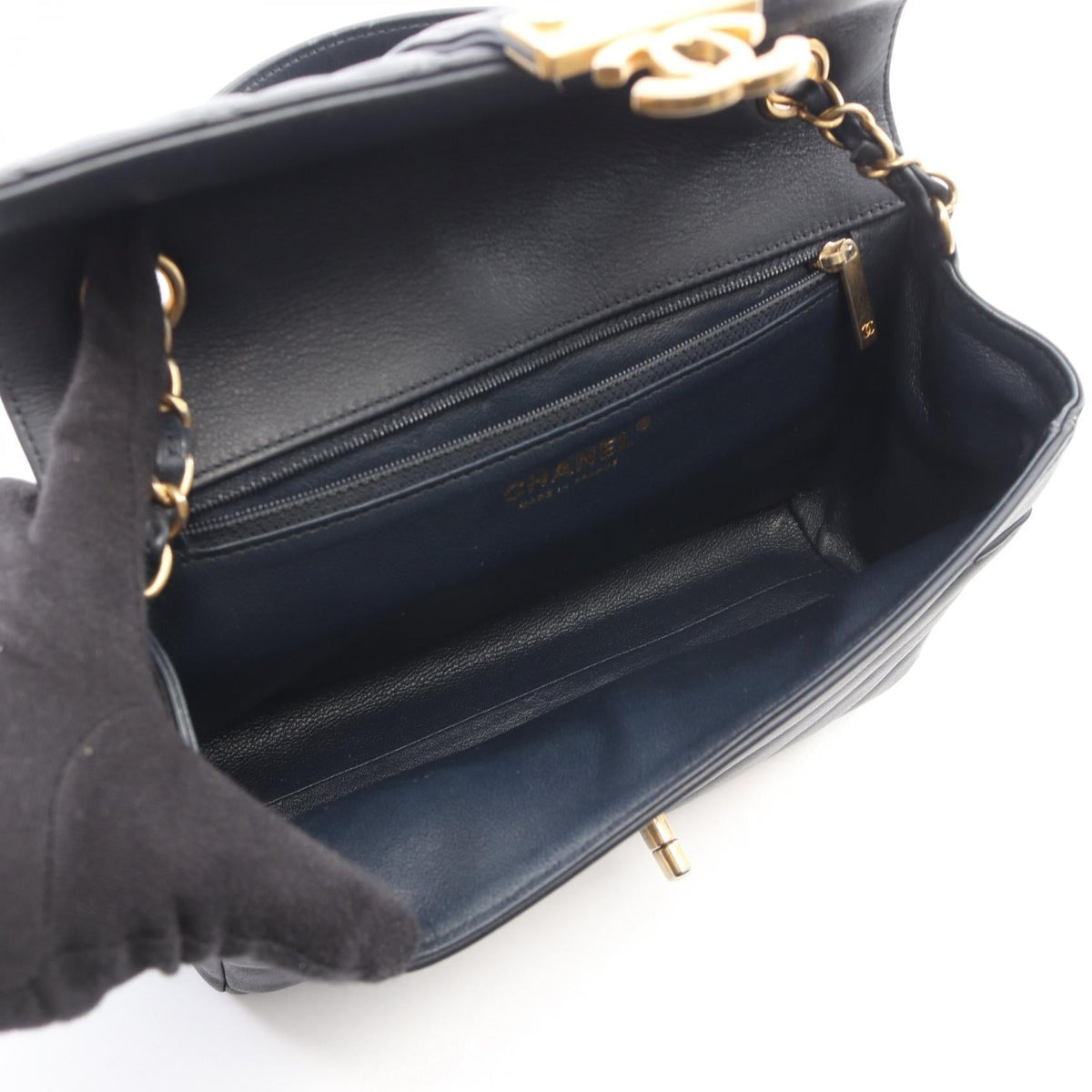 CHANEL Navy Matelasse V-stitch Top Handle 2-Way Bag leather 2101220073671