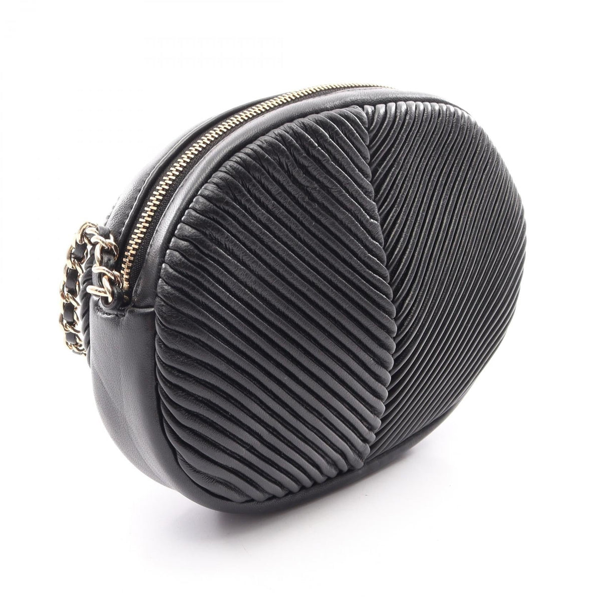 CHANEL Black Oval Pleated Lambskin (sheep leather) 2101220073770