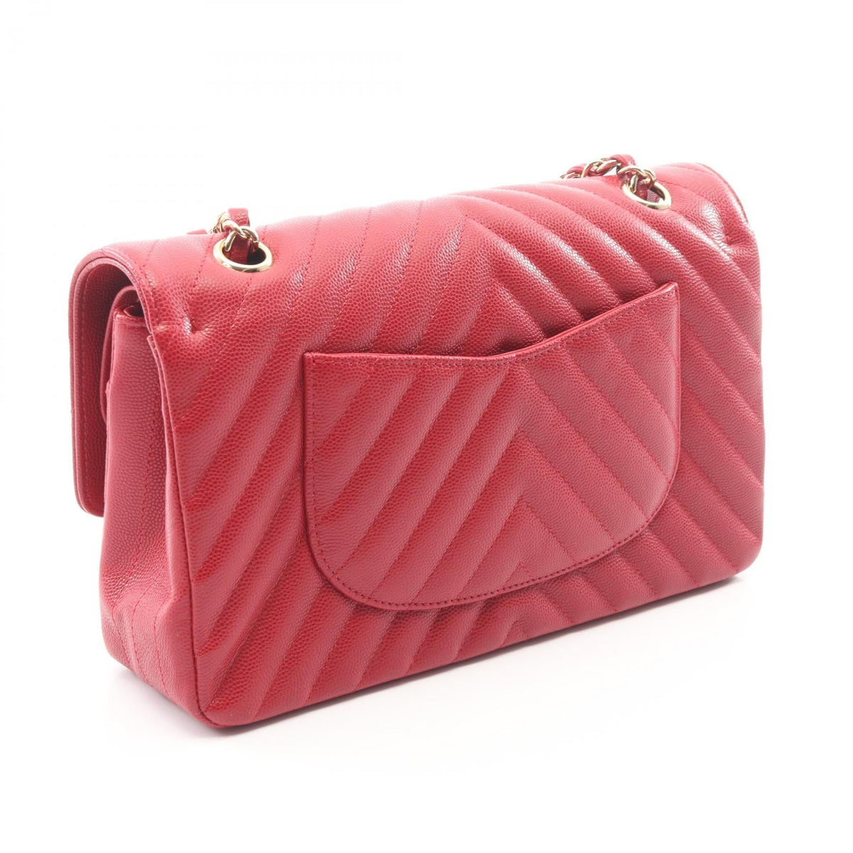 CHANEL Red Chevron V-stitch W-flap Grained Calfskin leather 2101220073732