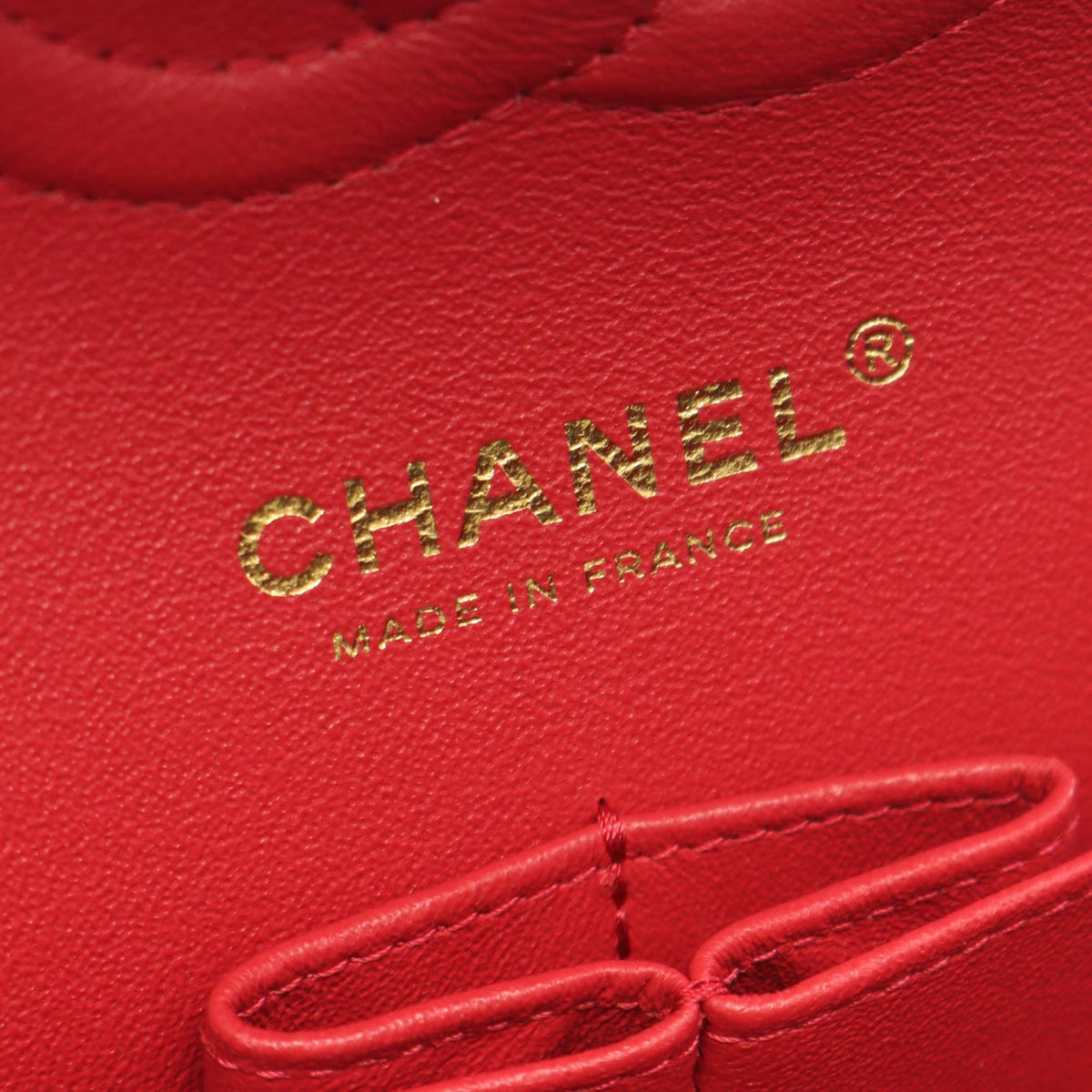 CHANEL Red Chevron V-stitch W-flap Grained Calfskin leather 2101220073732