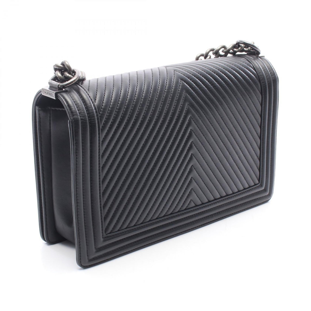 CHANEL Black Boy Chanel Large Chevron V Stitch Lambskin (sheep leather) 2104102529303