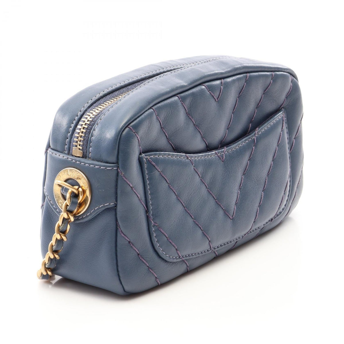 CHANEL Blue V-Stitch Chevron leather 2104102529464