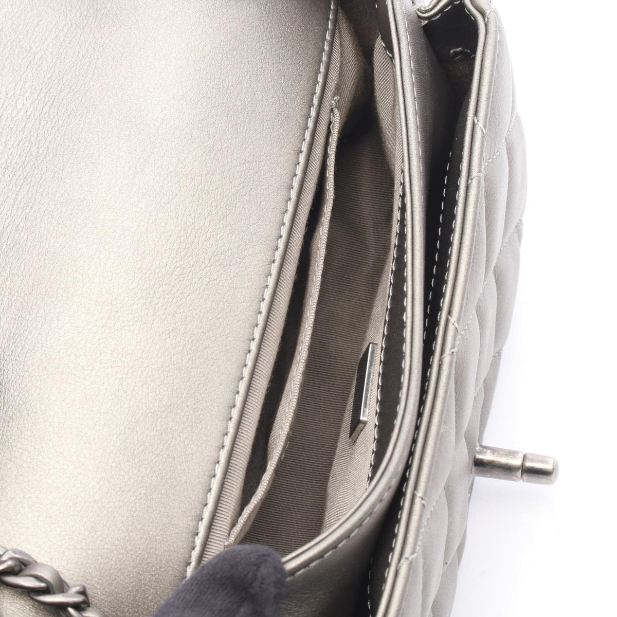 CHANEL Gray Matelasse Round Flap Small Metallic Lambskin (sheep leather) 2104102529426