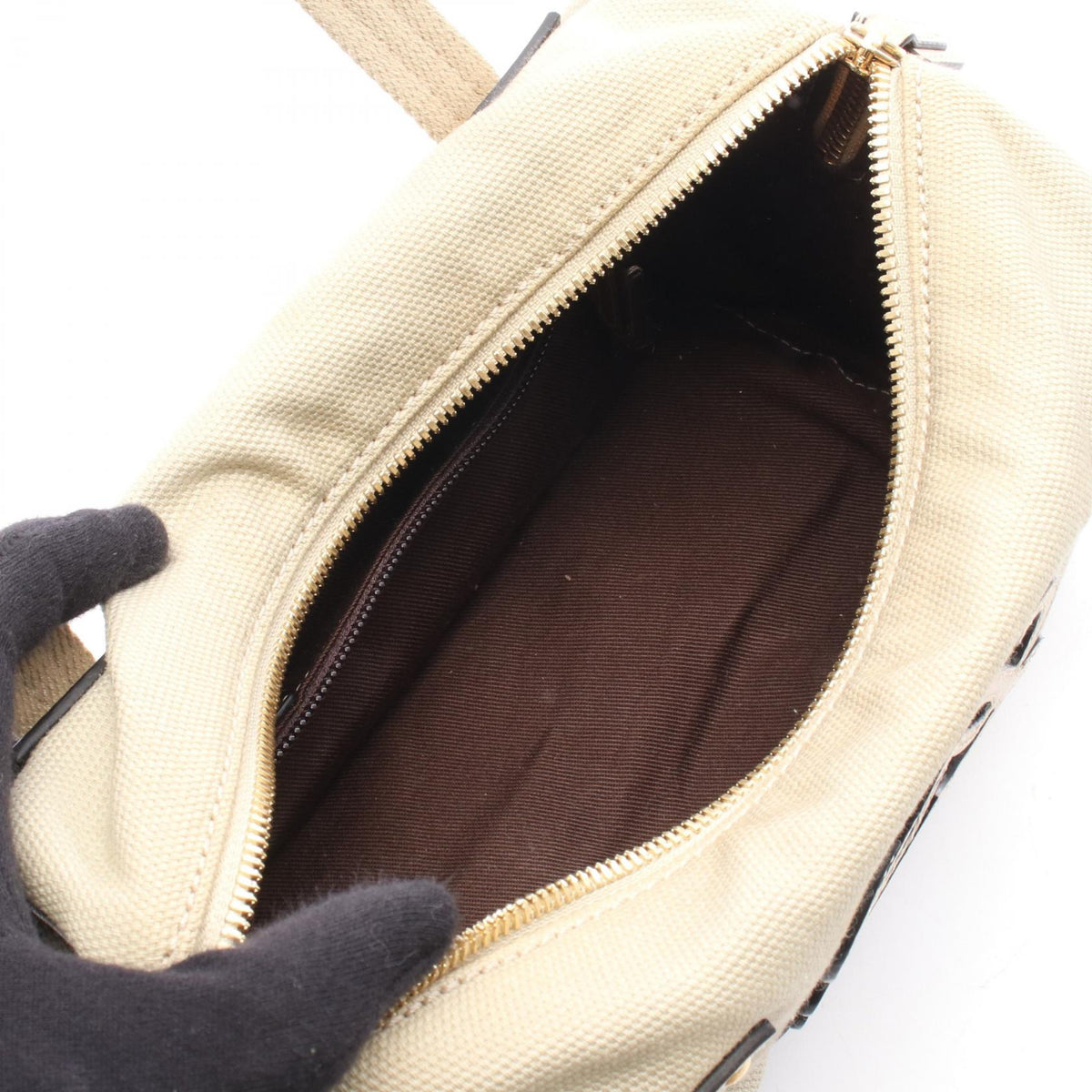 LOEWE anagram Handbag Beige/Gold canvas leather 2100301251854