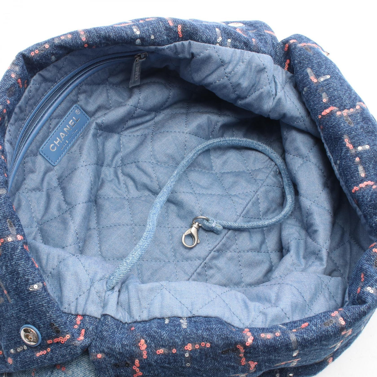 CHANEL Blue Matelasse Chanel 22 Large Sequins denim 2104102528641