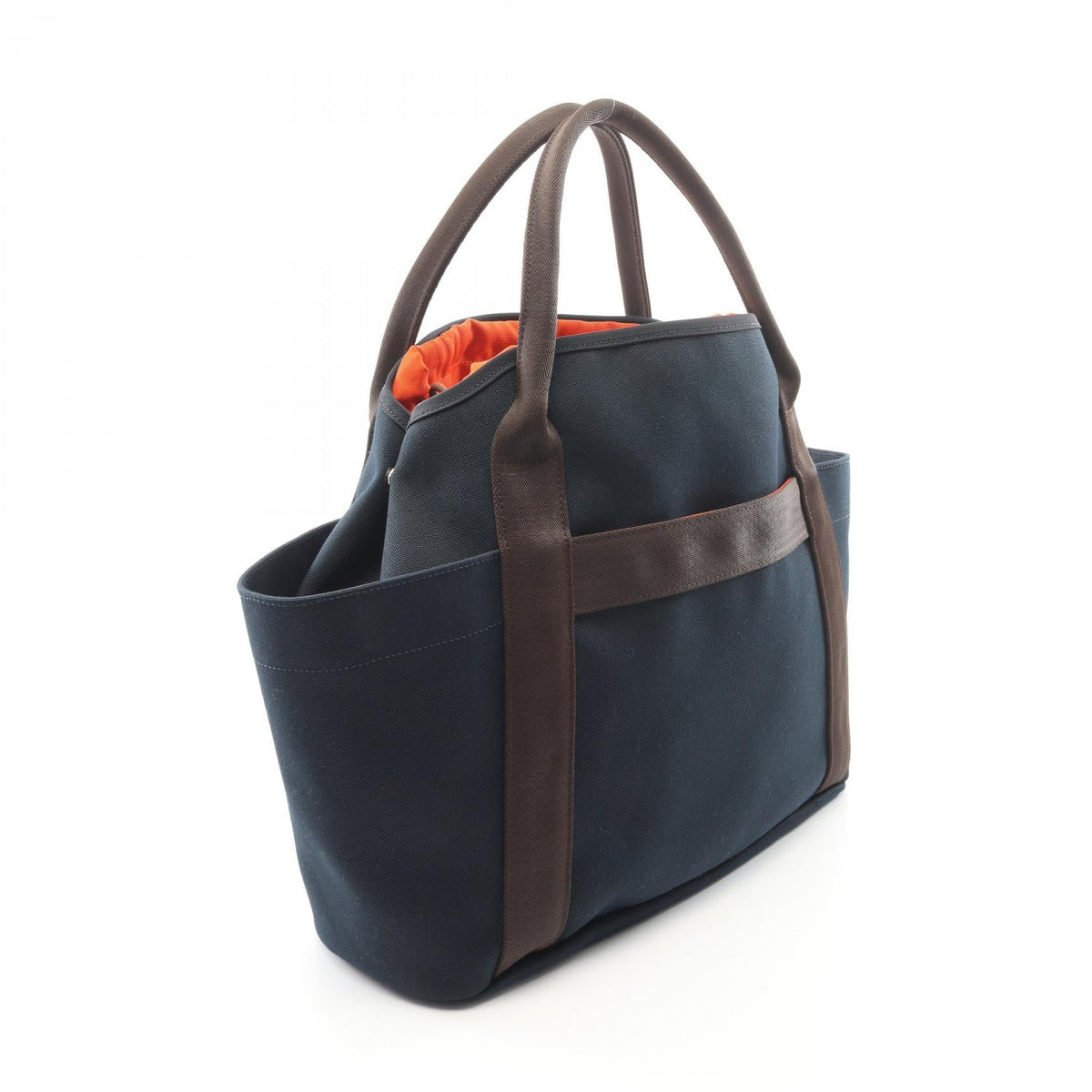 HERMES Sac de Pansage Groom Blue Navy Feu 2WAY Tote Bag Navy/Brown Toile Chevrons canvas Towar Military 2101220058043